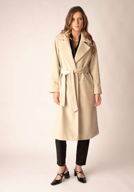 Дълго Дамско Палто със съдържание на Вълна в Бежово