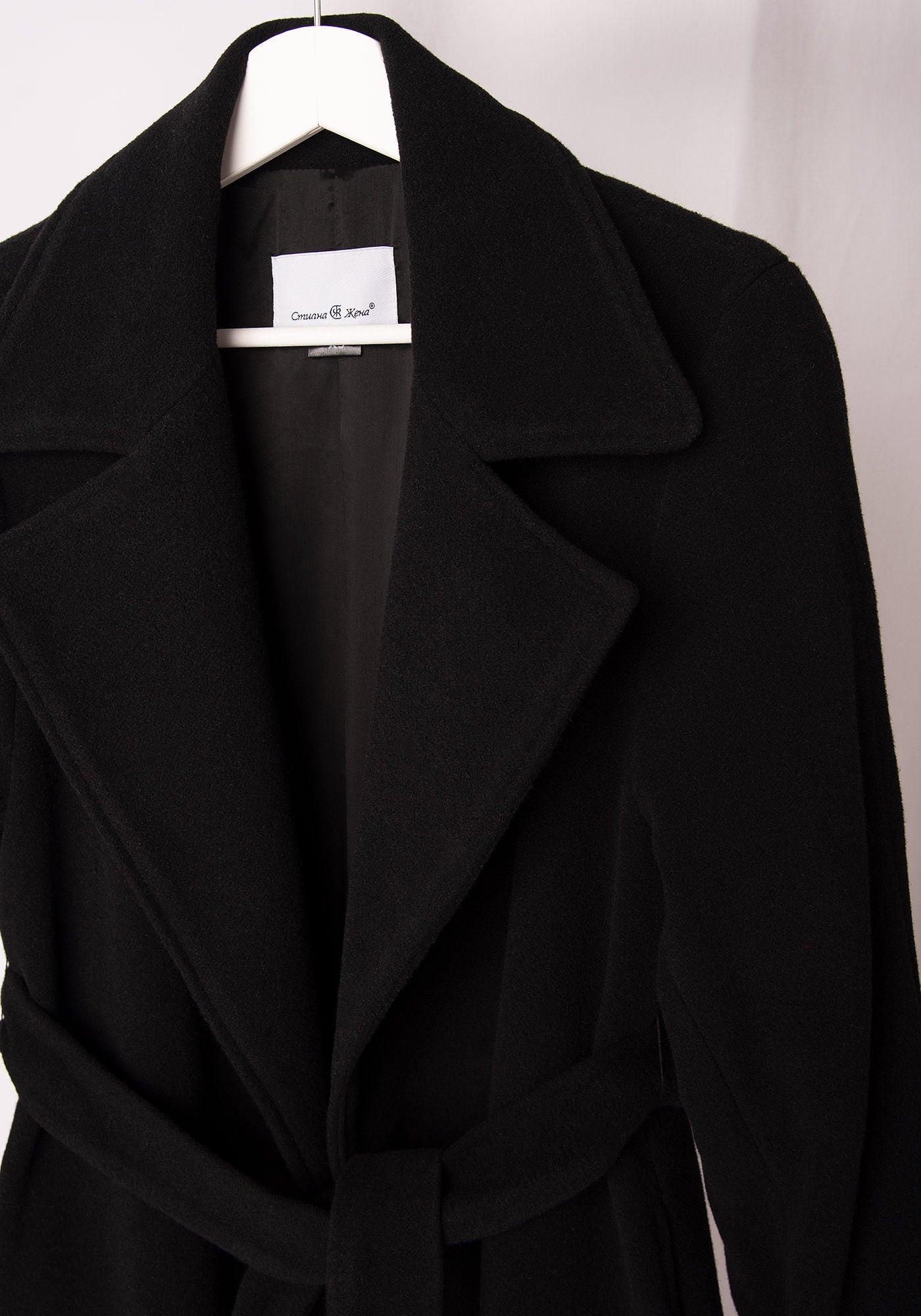 Дълго Дамско Палто със съдържание на Вълна в Черно