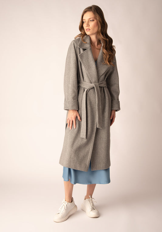 Дълго Дамско Палто със съдържание на Вълна в Сиво
