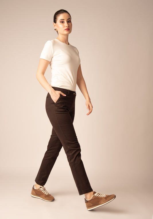 Casual Дамски Панталон тип Цигара в Кафяво