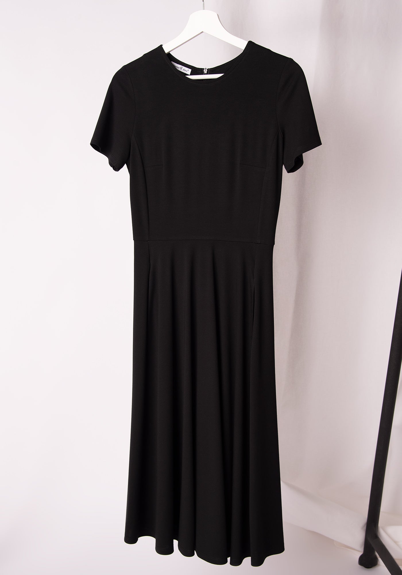 Flared Midi Dress in Black Jersey