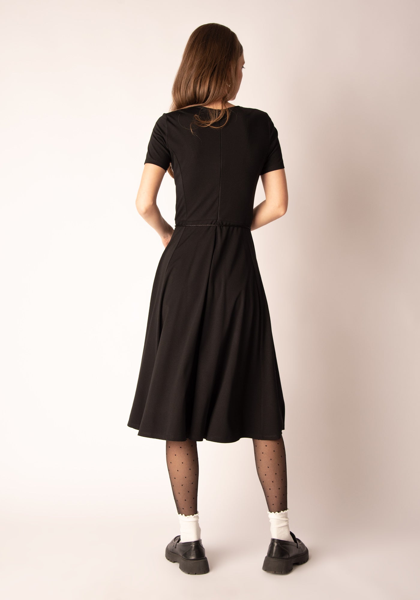 Flared Midi Dress in Black Jersey