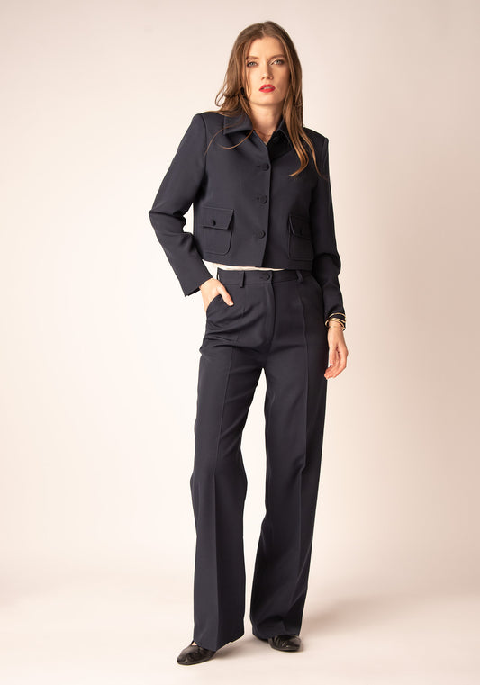 Дамски Панталон с Прав Силует в Тъмносиньо