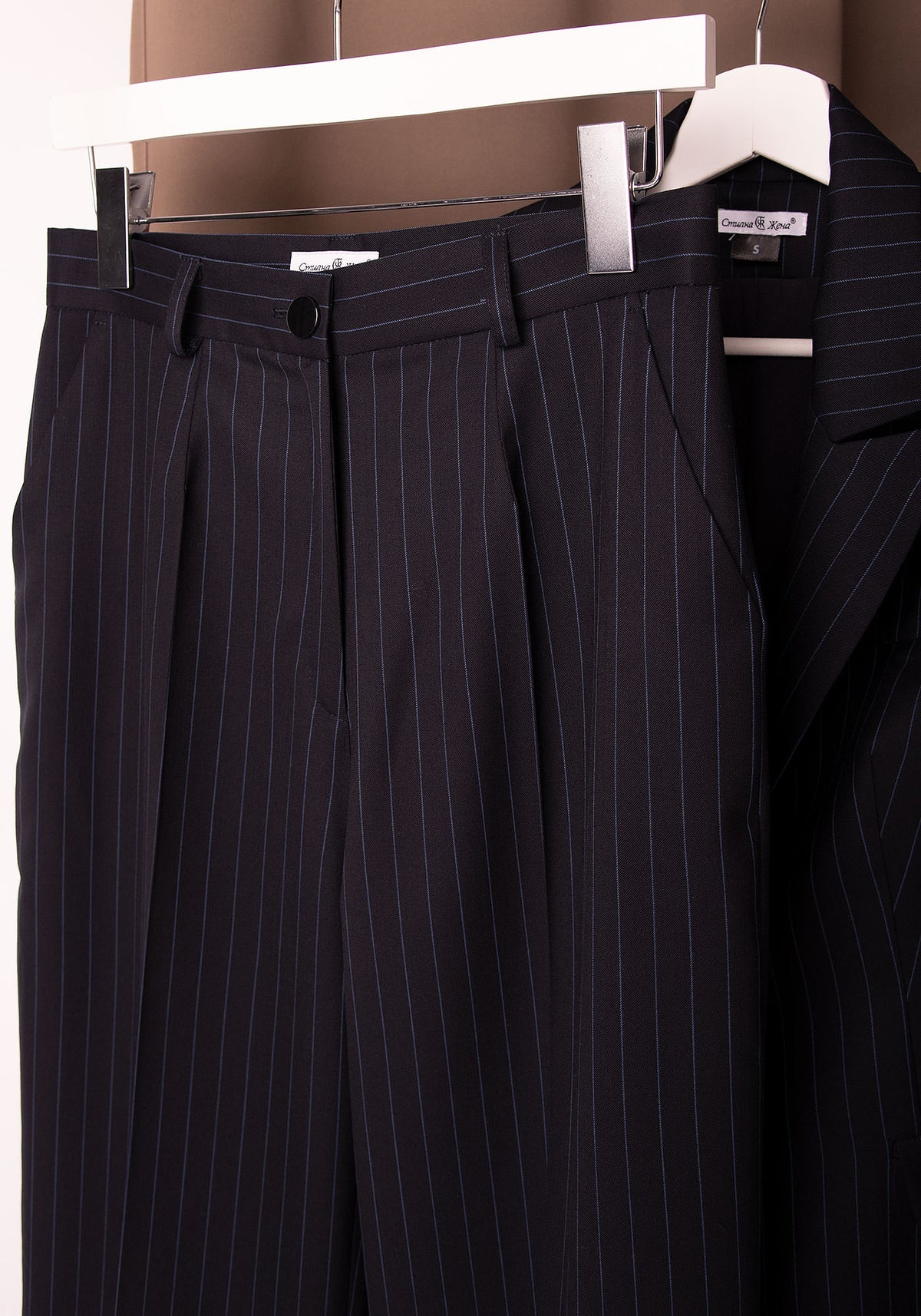 Virgin Wool Pinstripe Tailored Trousers in Navy