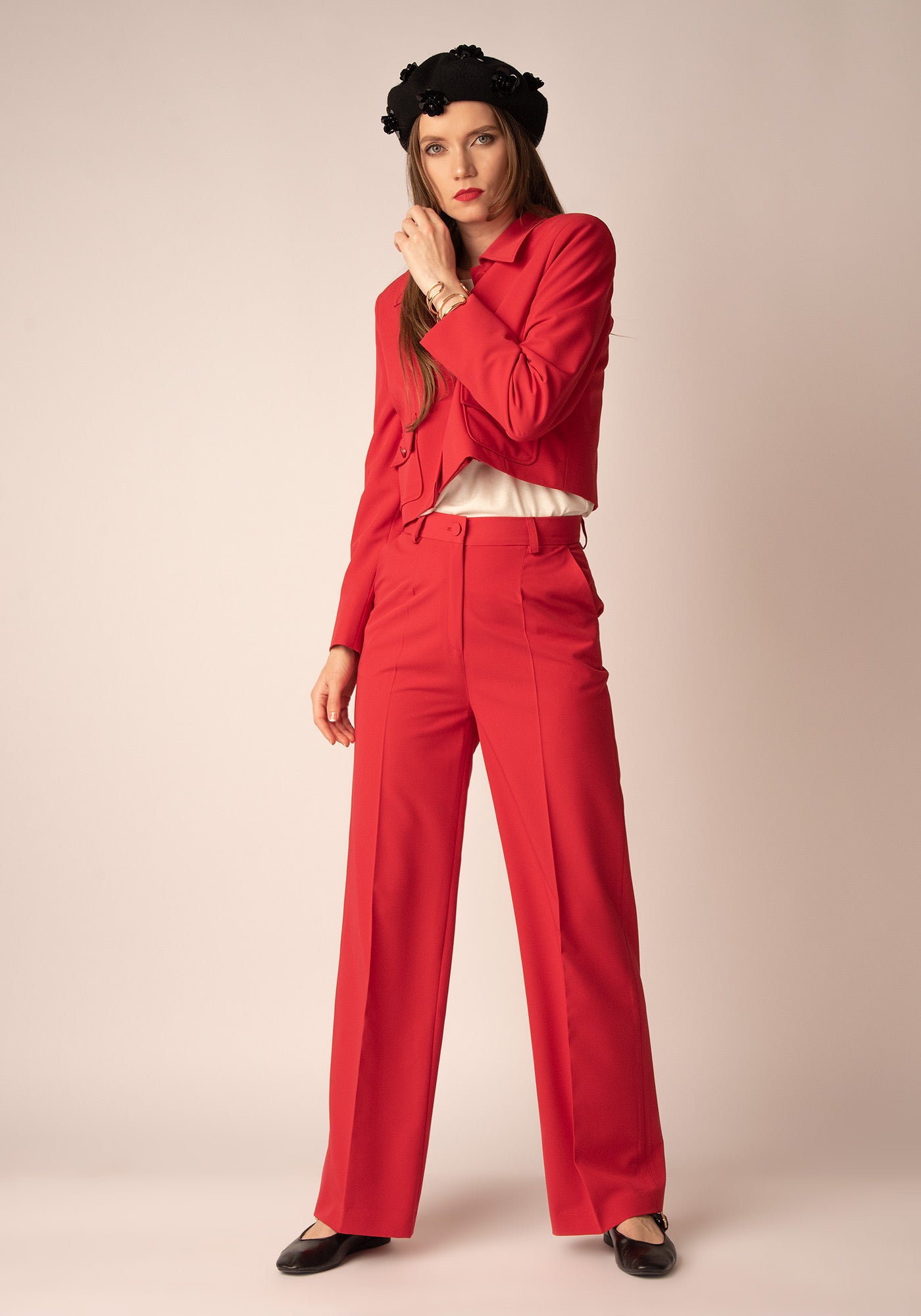 Дамски Панталон с Прав Силует в Червено