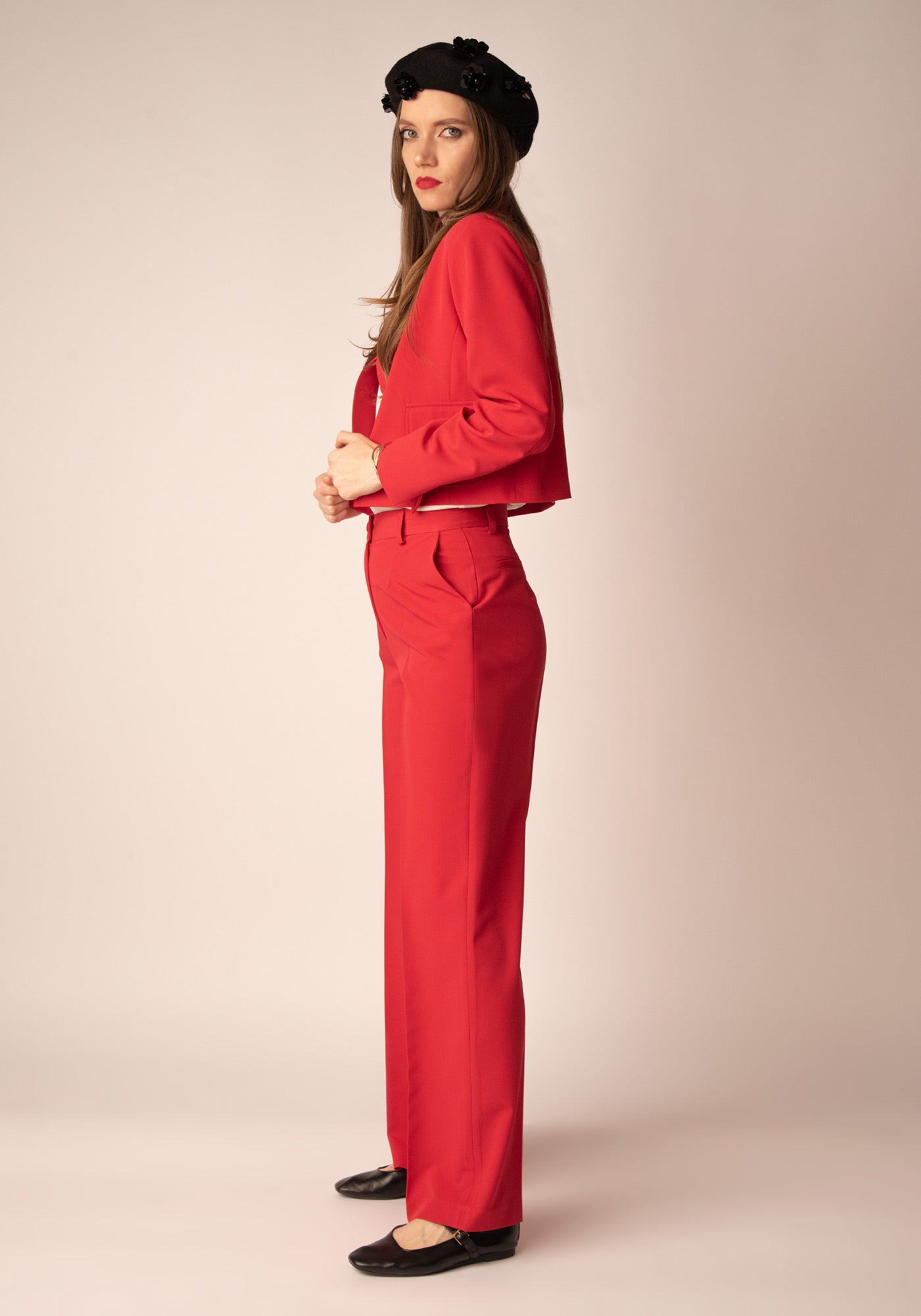 Дамски Панталон с Прав Силует в Червено