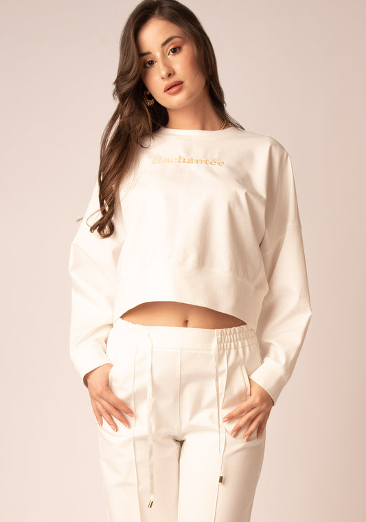 Дамска Athleisure Блуза с Бродерия в Екрю