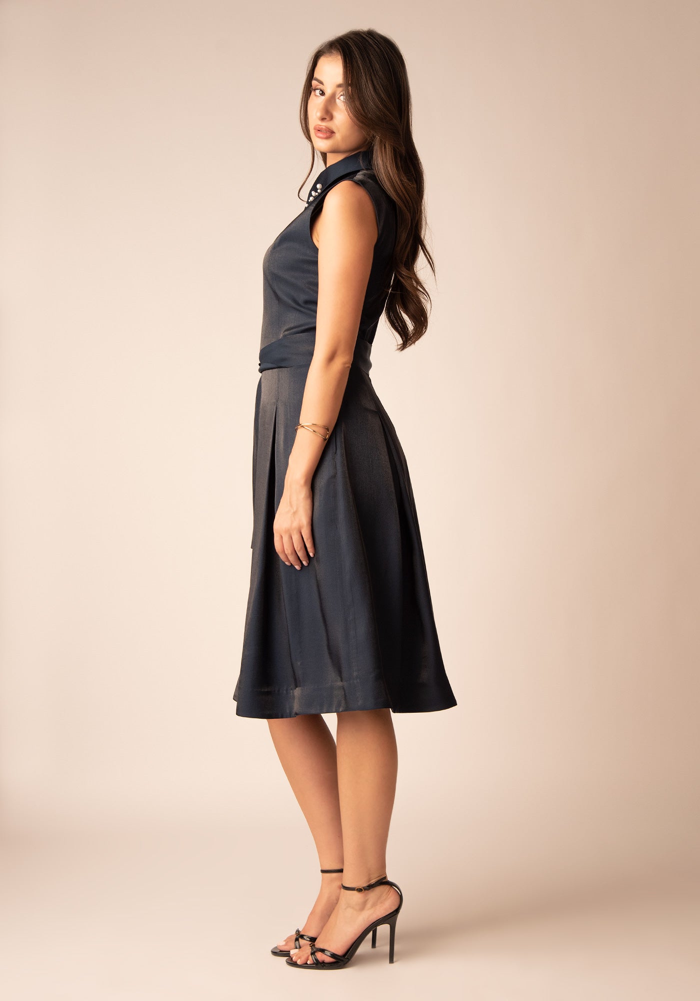 Fit-and-Flare Midi Dress in Navy