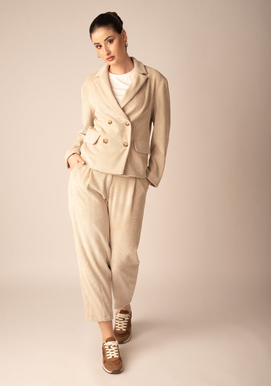 Свободен Дамски Панталон от Кадифе в Бежово