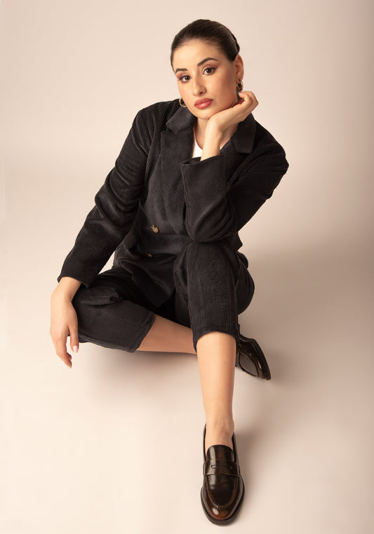 Свободен Дамски Панталон от Кадифе в Сиво