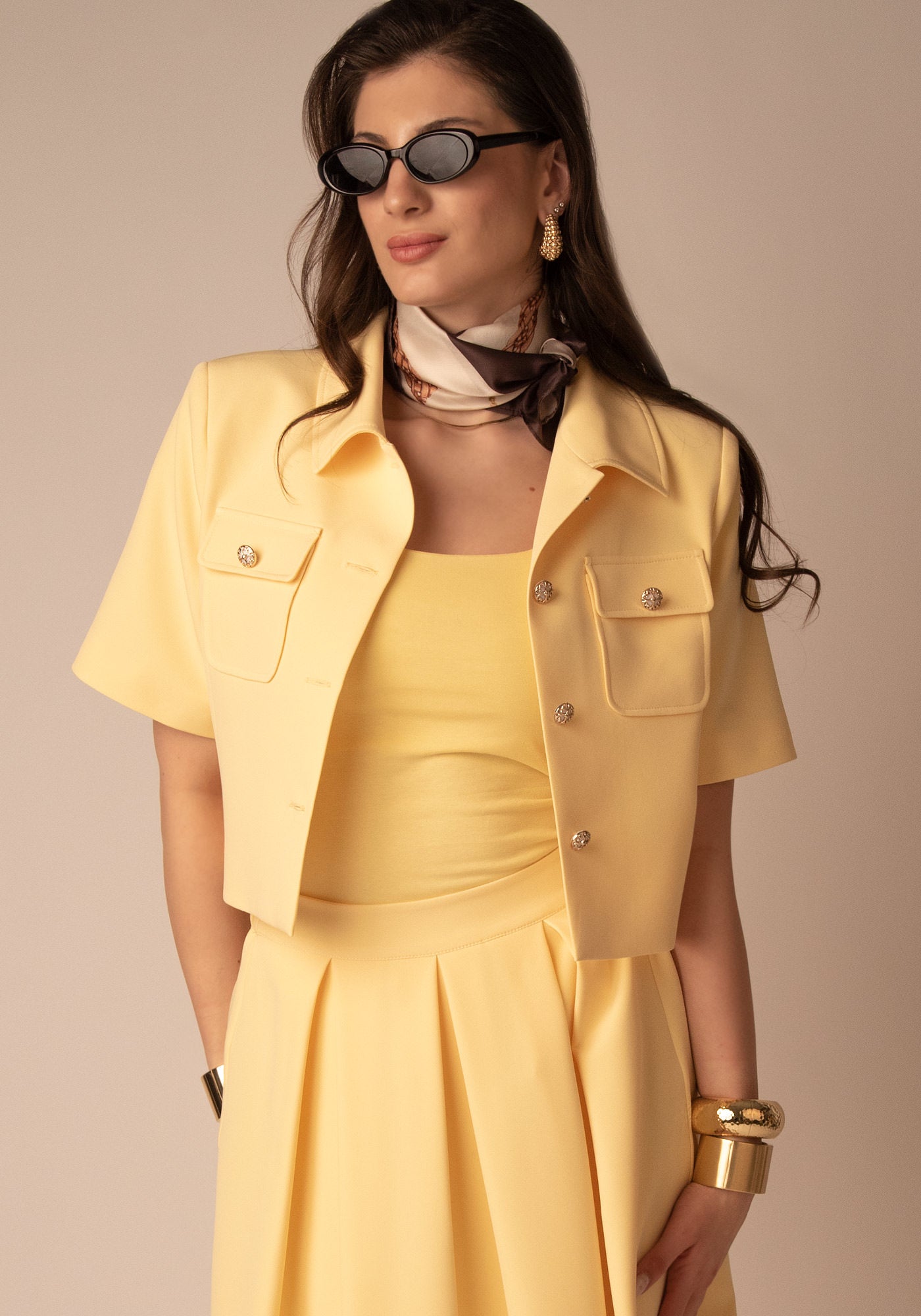 Women's Cropped Butter Yellow Blazer