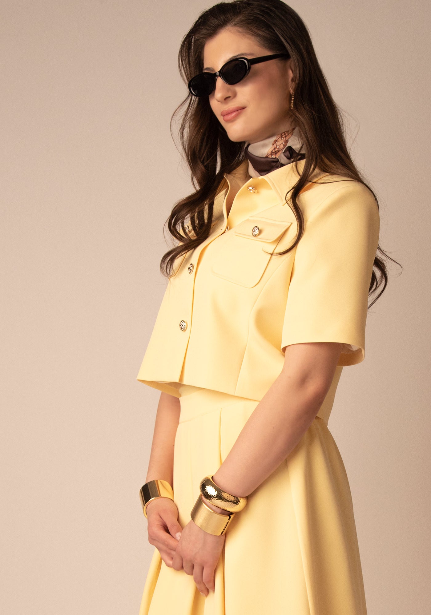 Women's Cropped Butter Yellow Blazer