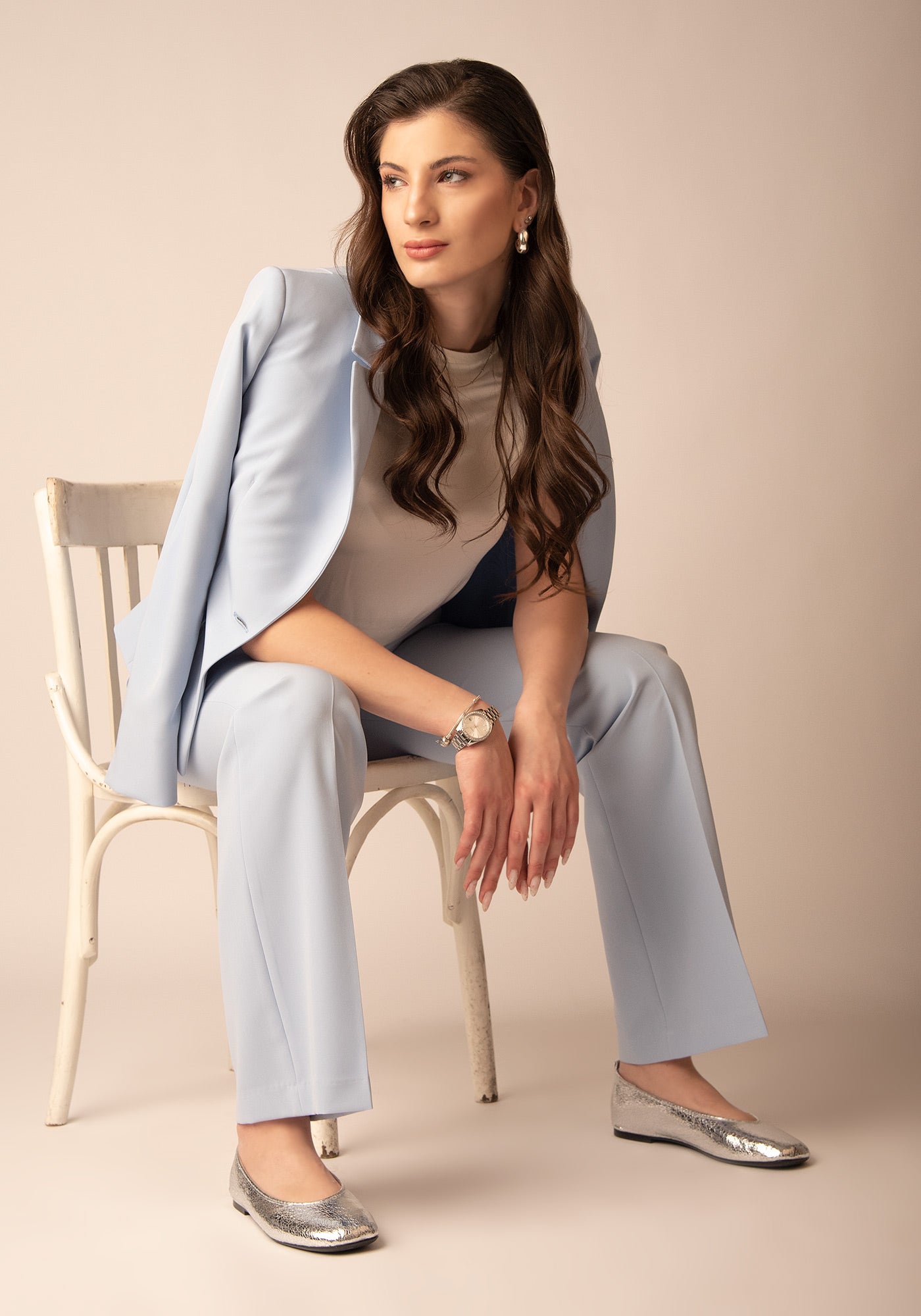 Women's Tailored Single Breasted Blazer in Sky Blue