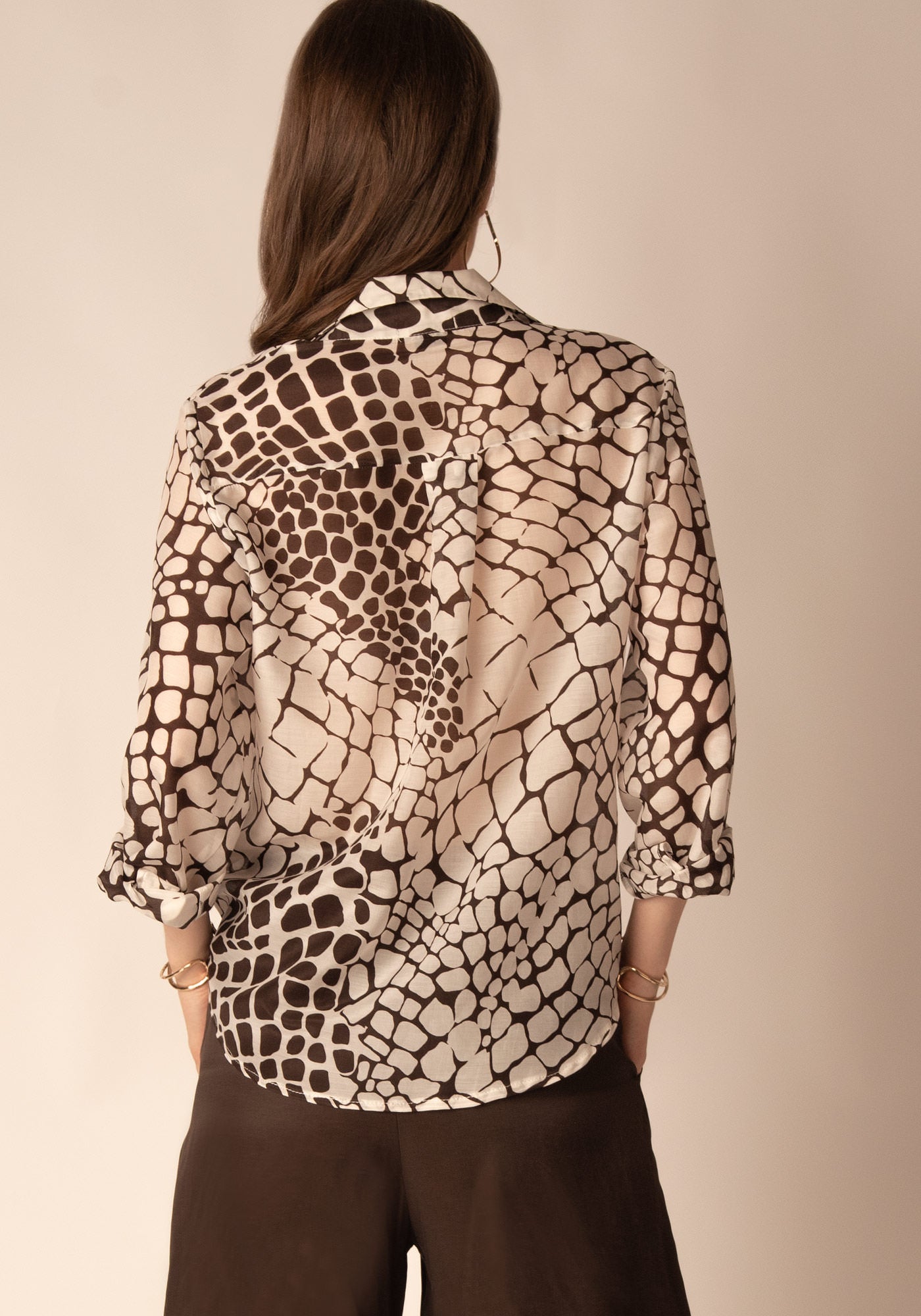 Women's Relaxed Sheer Cotton Shirt in Brown print