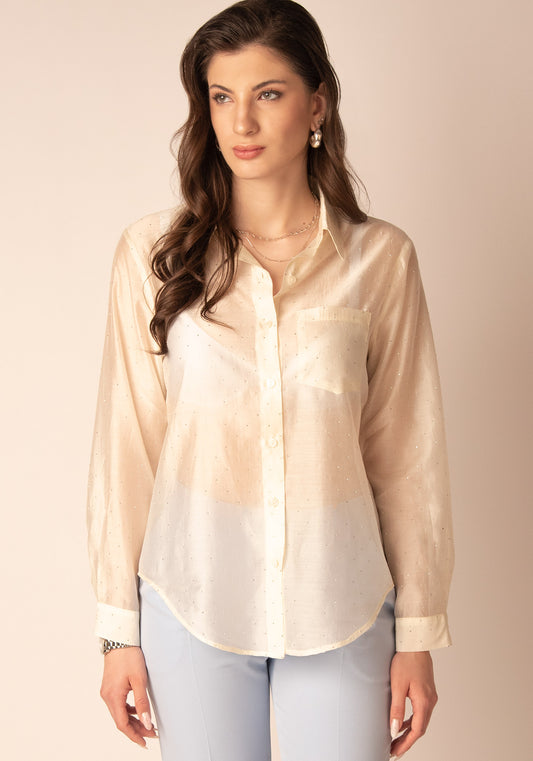 Дамска Риза с Блясък в Шампанско