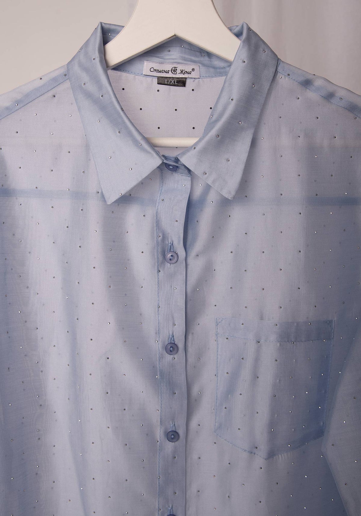 Sheer Glow Embellished Shirt in Sky blue