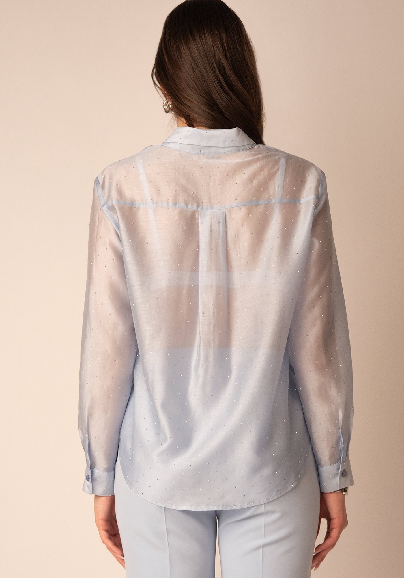Sheer Glow Embellished Shirt in Sky blue