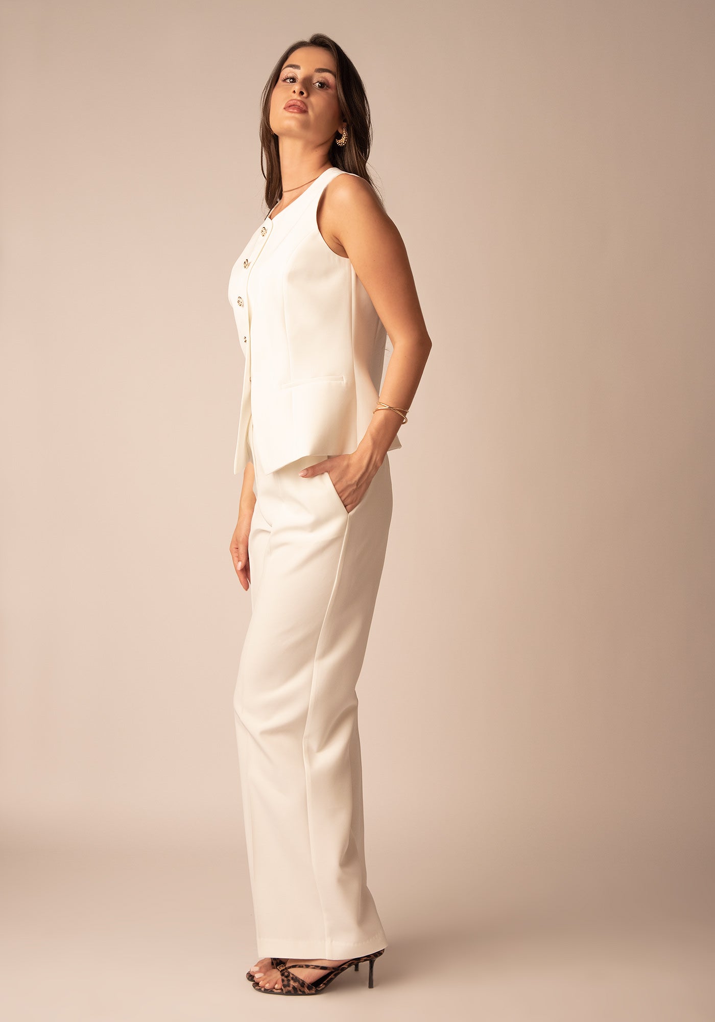 Women's Tailored Waistcoat in Ecru