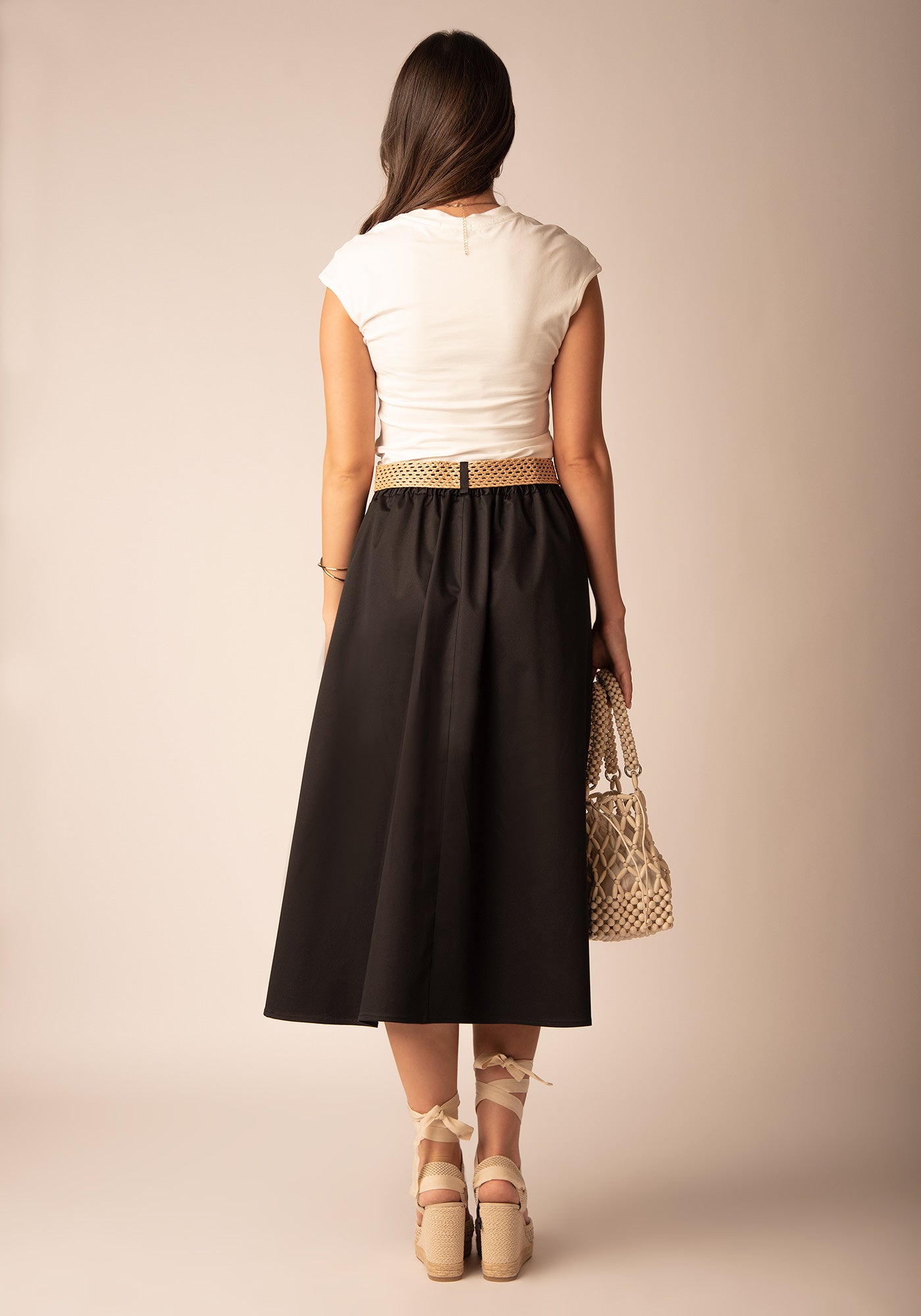 Flared Cotton Midi Skirt in Black