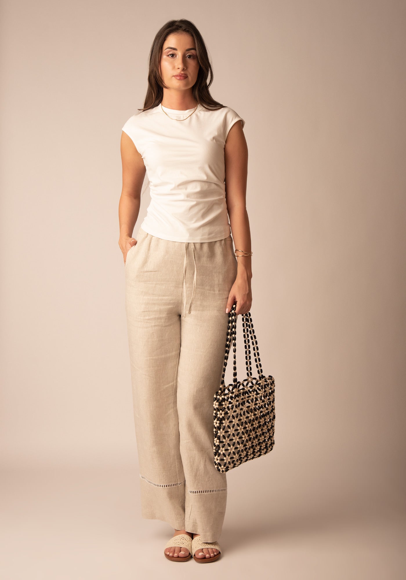 Certified Cotton Ruched Tee in Ecru