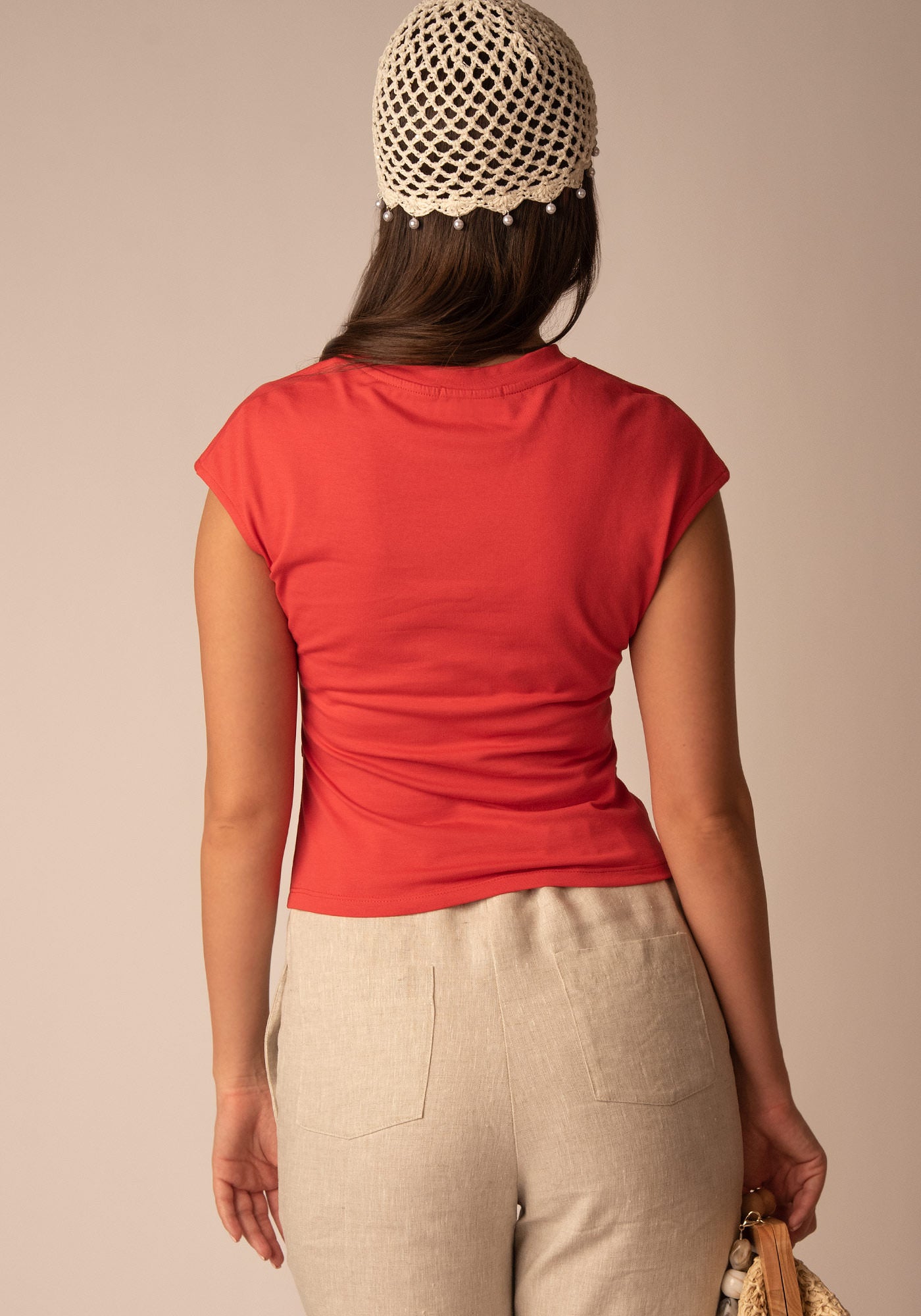 Certified Cotton Ruched Tee in Red