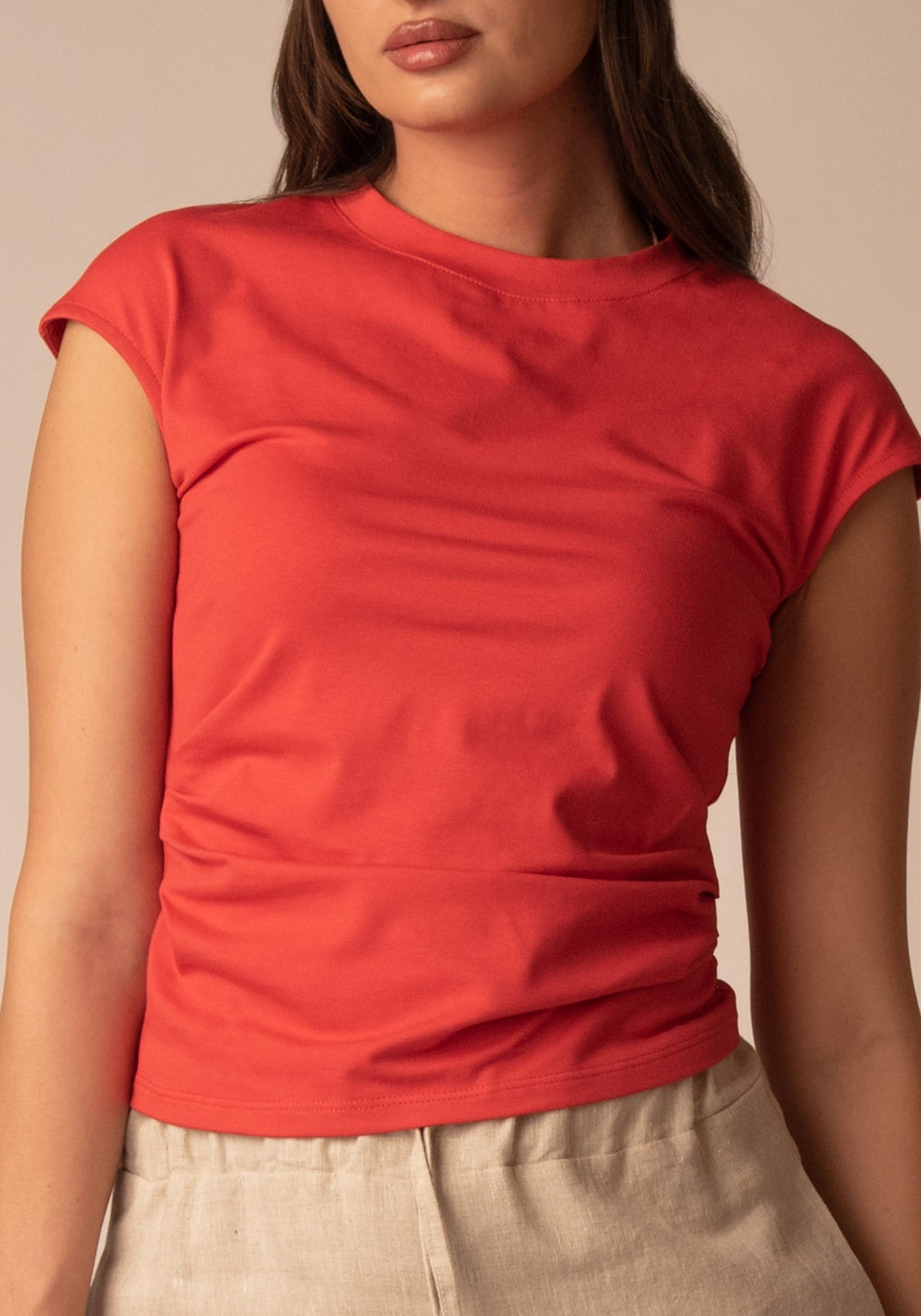 Certified Cotton Ruched Tee in Red