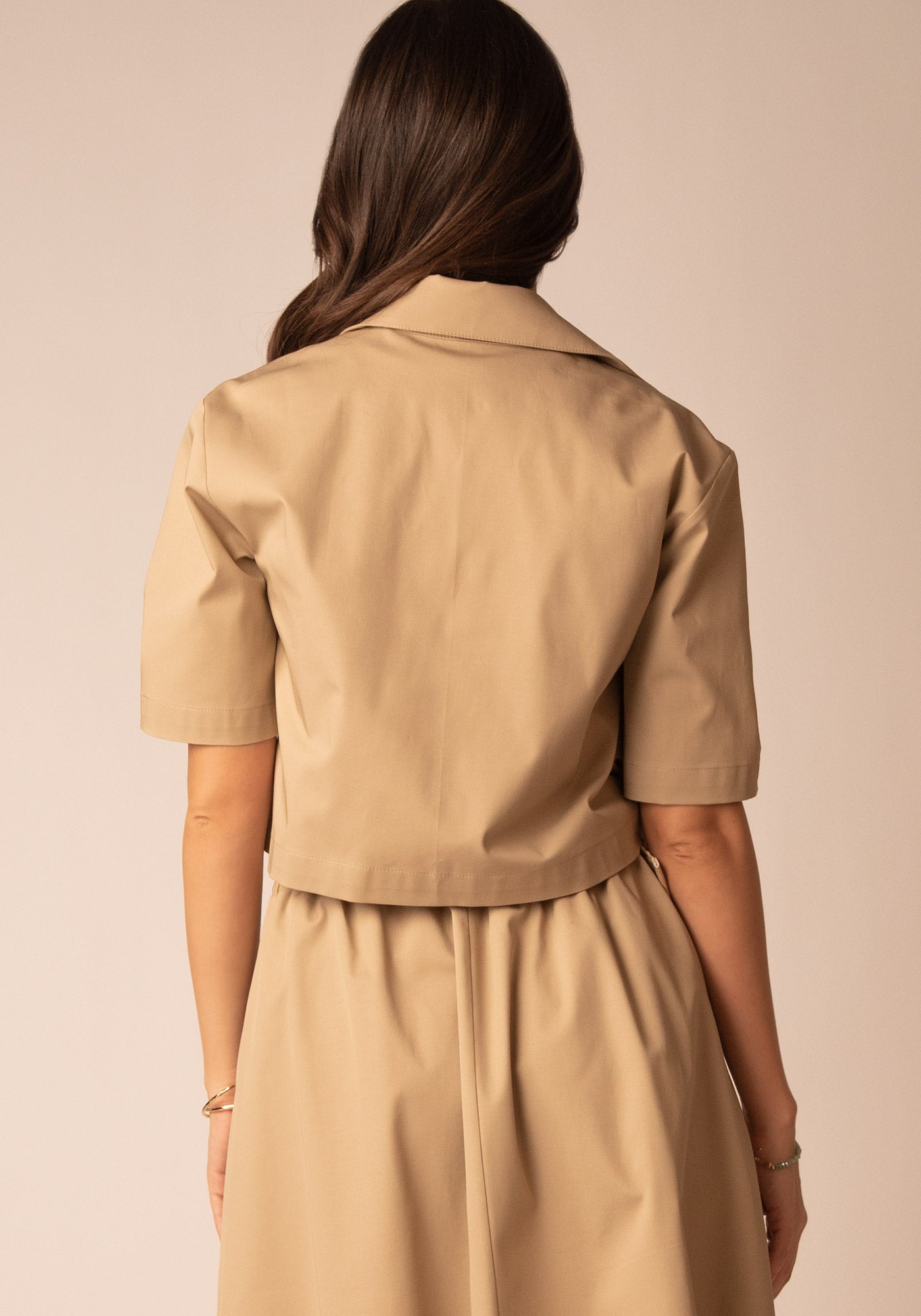 Women's Cropped Cotton Overshirt in Beige
