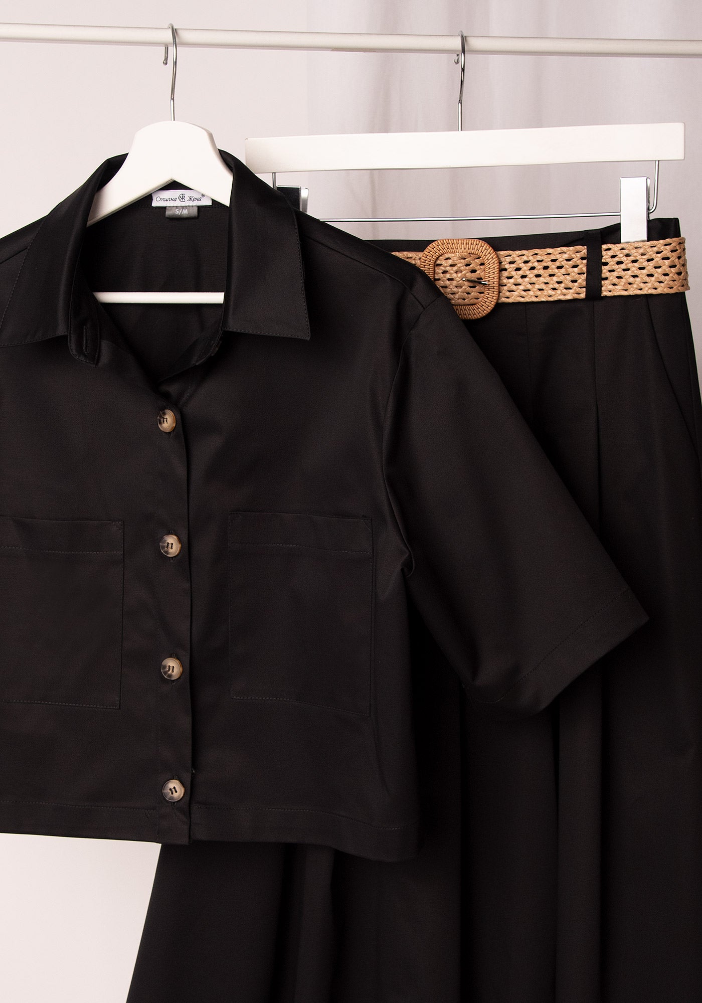 Women's Cropped Cotton Overshirt in Black