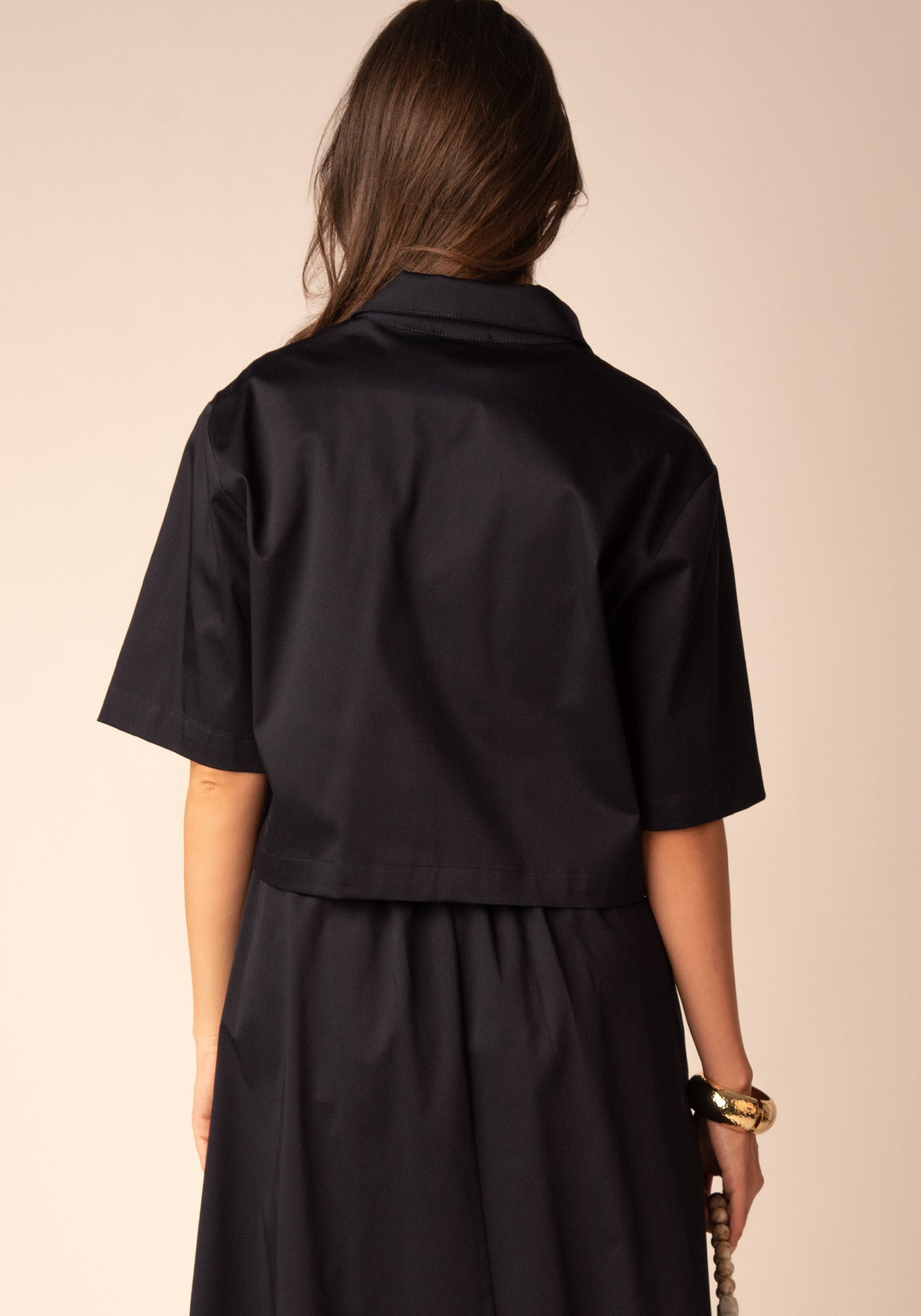 Women's Cropped Cotton Overshirt in Navy
