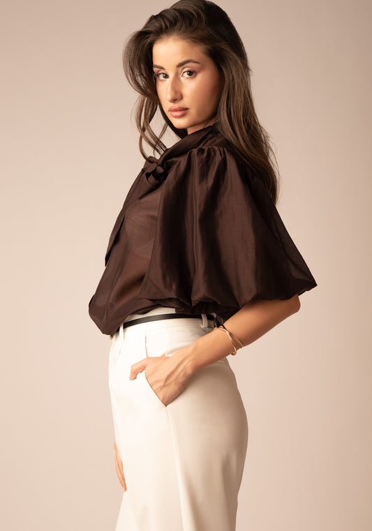 Balloon Sleeve Shirt in Chocolate brown