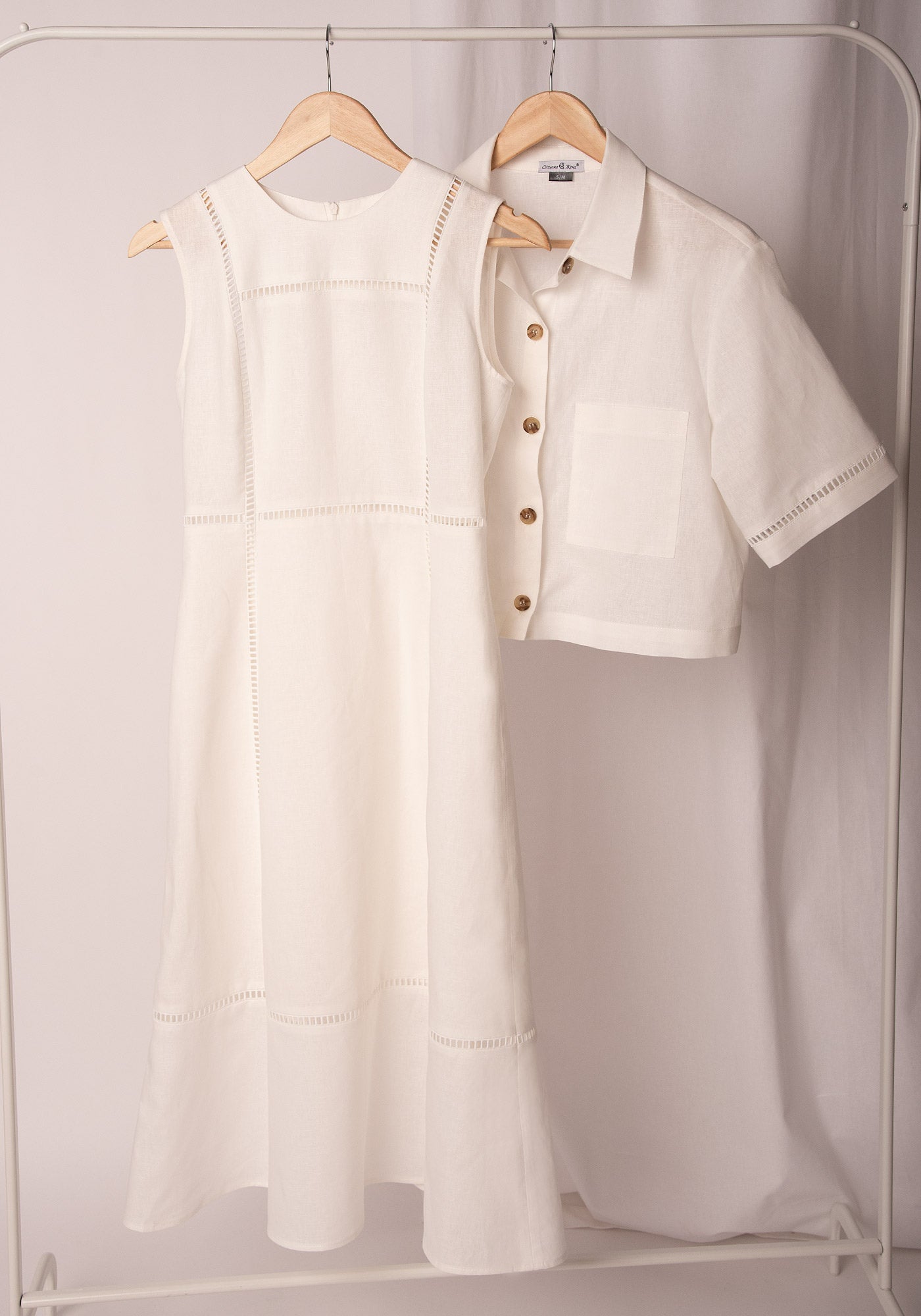 Openwork Linen Dress in Ecru