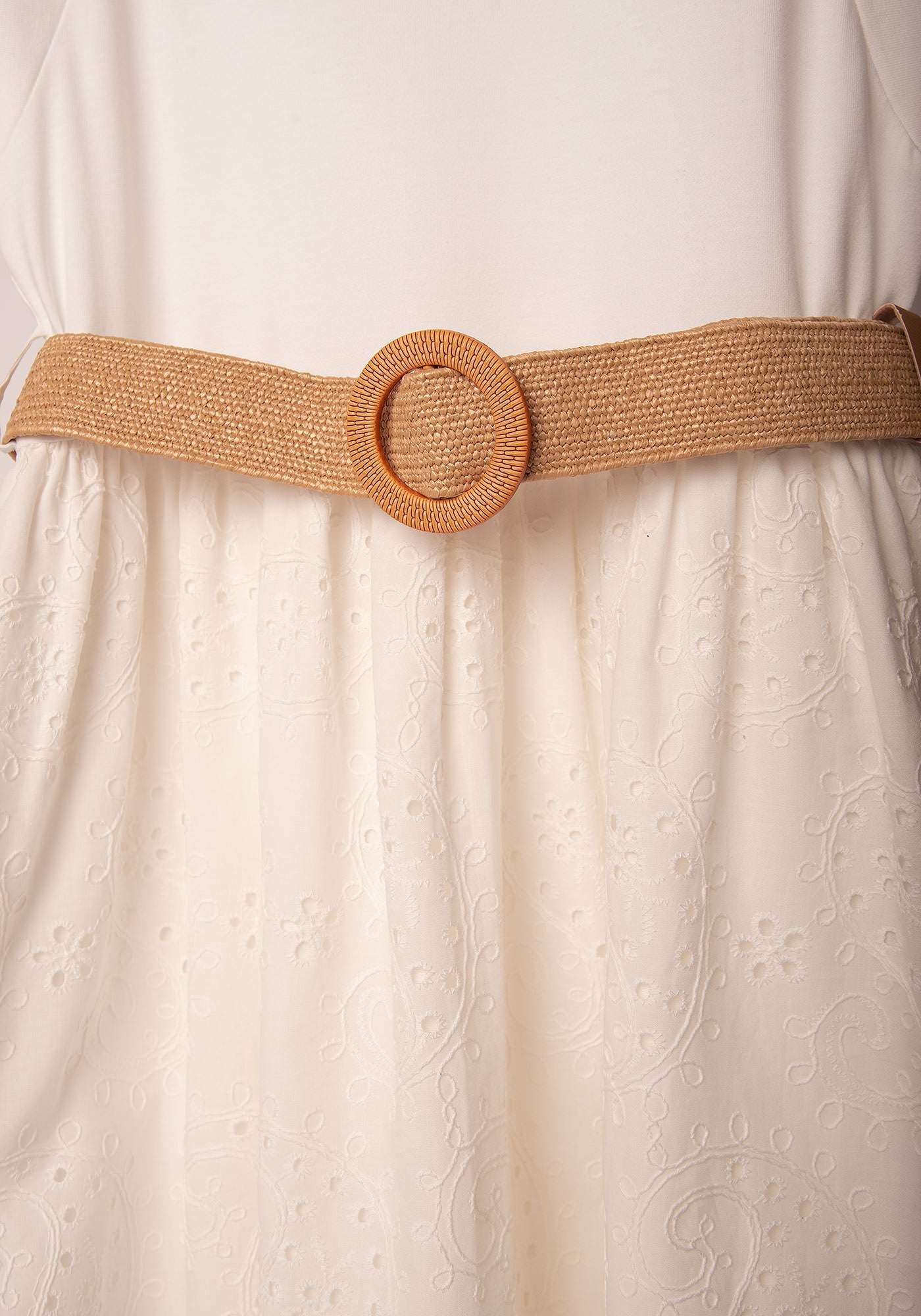 Embroidered Cotton Midi Dress in Ecru
