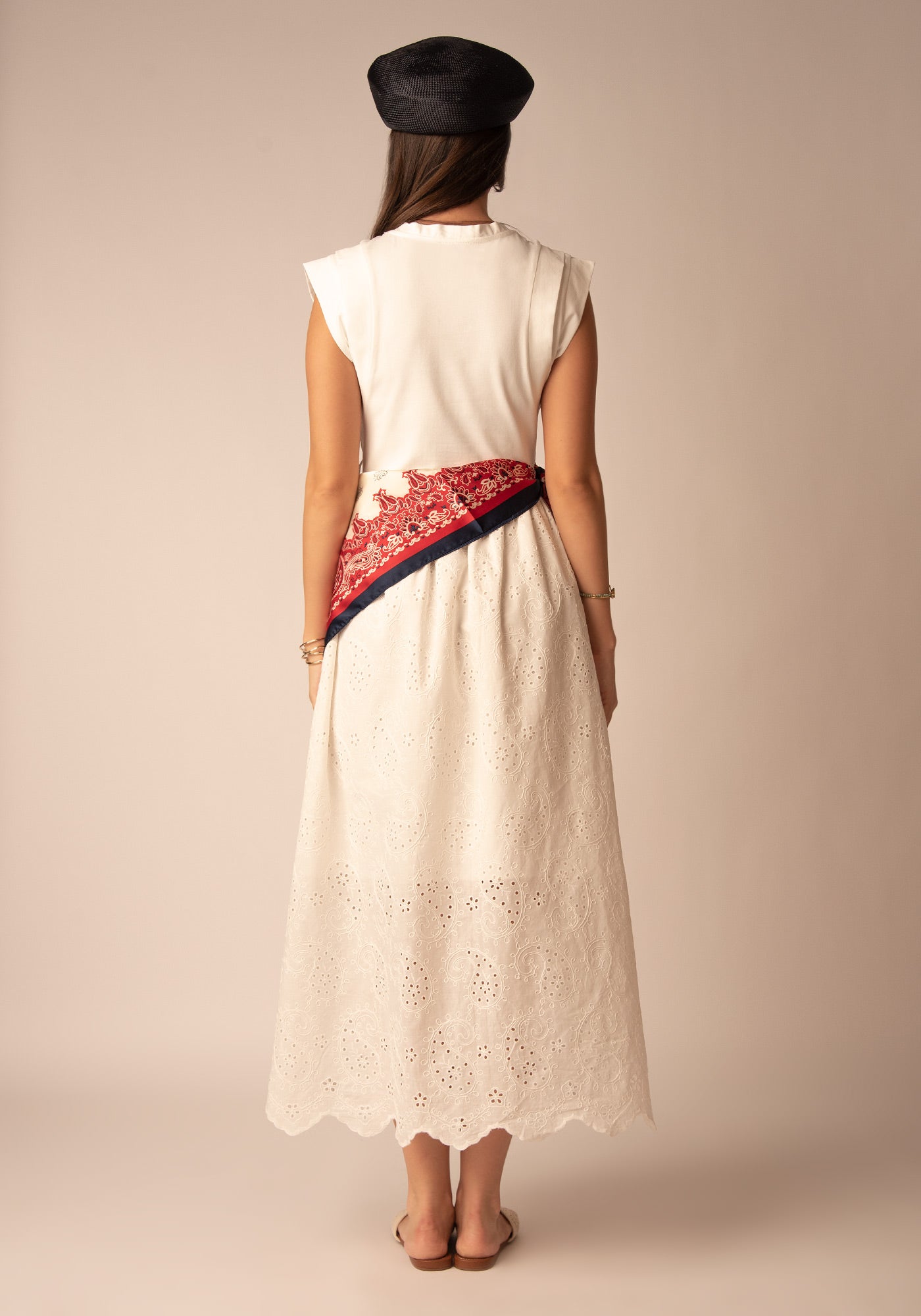 Embroidered Cotton Midi Dress in Ecru