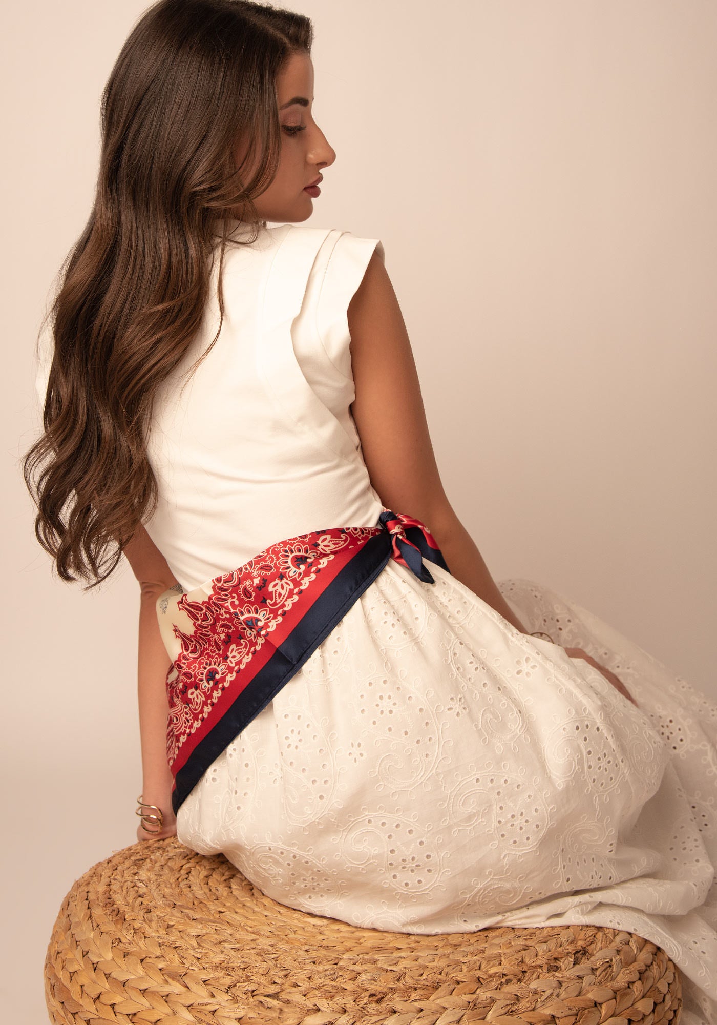 Embroidered Cotton Midi Dress in Ecru