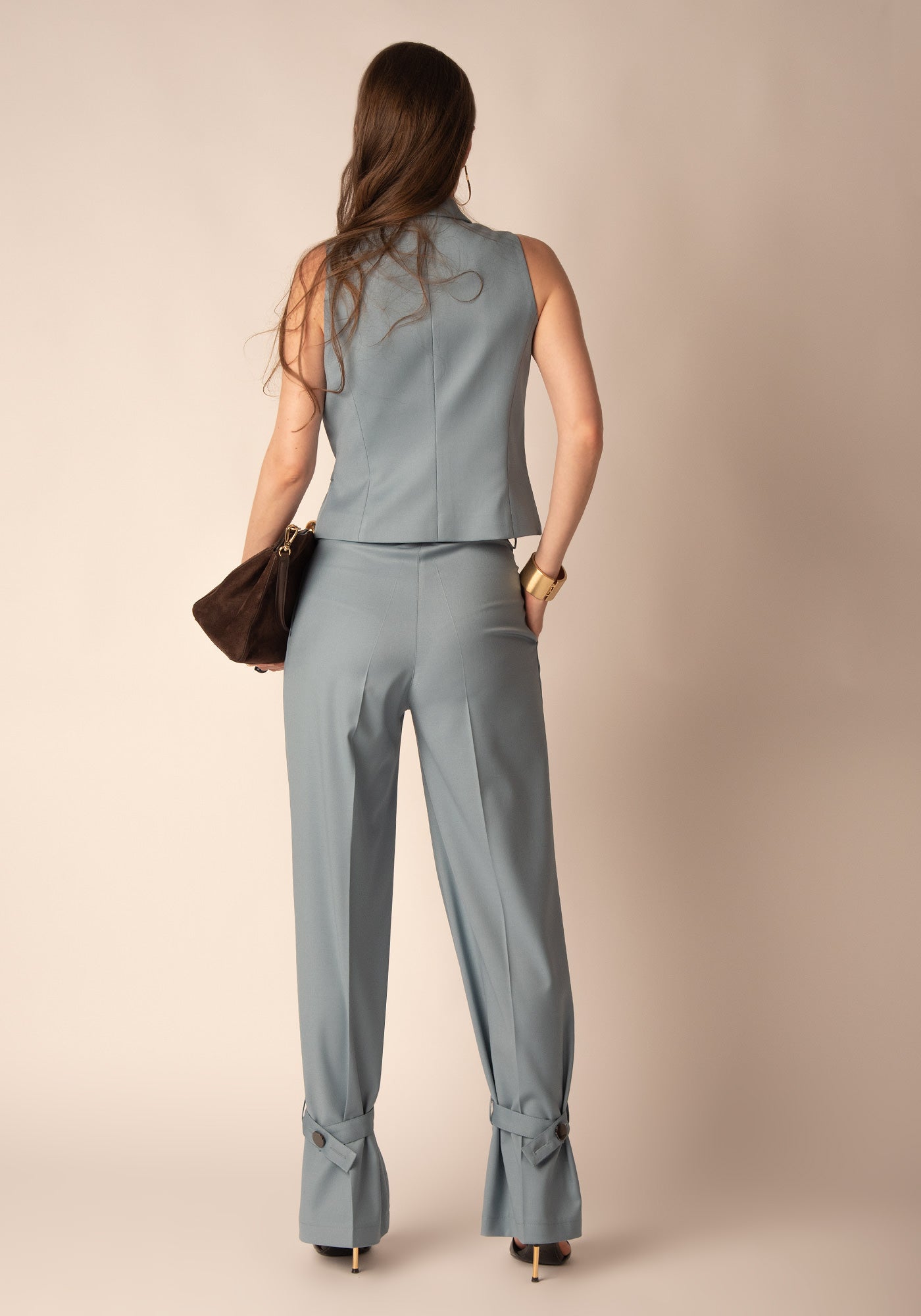 Tailored Trousers with Adjustable Hem in Dusty blue