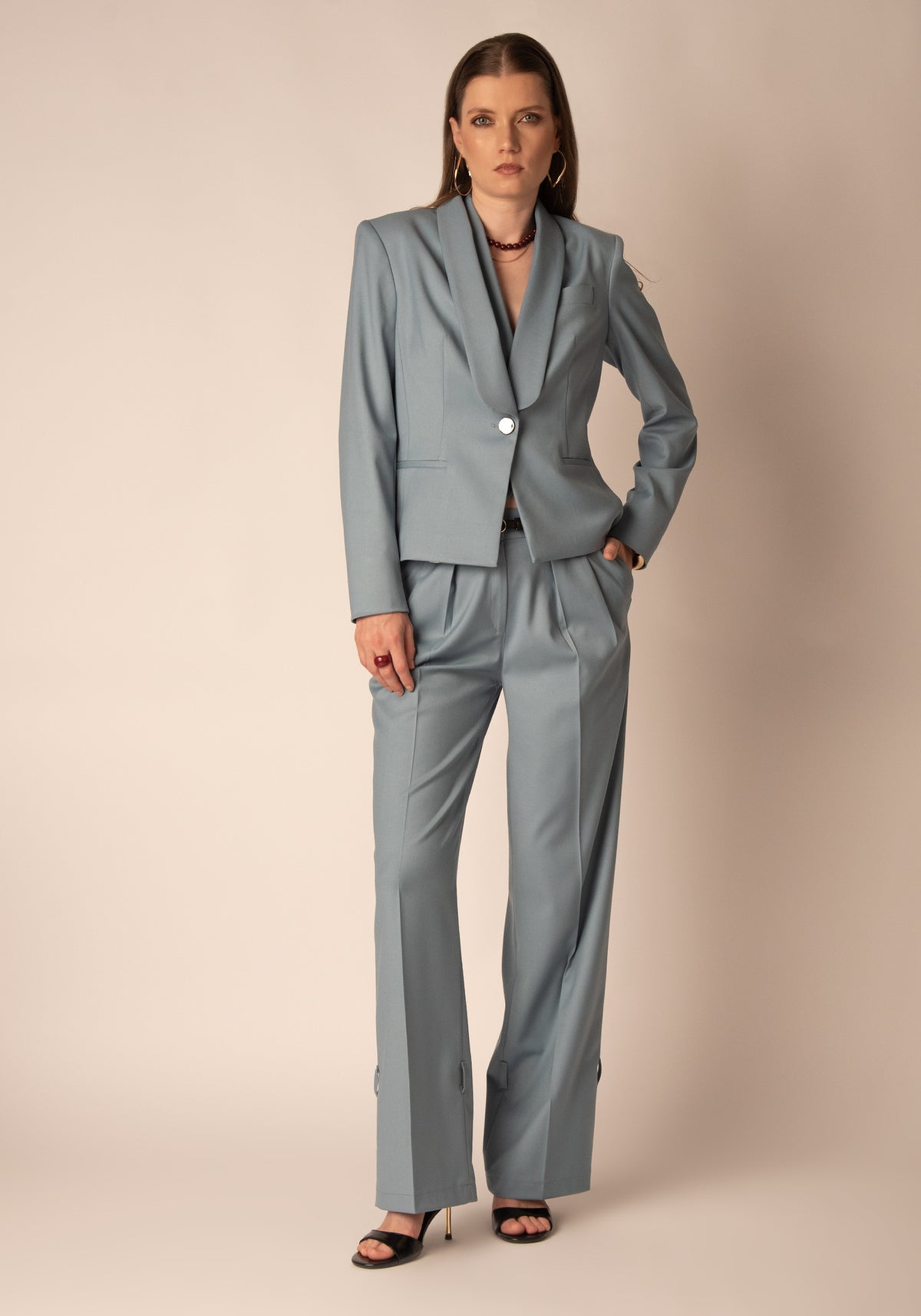 Tailored Trousers with Adjustable Hem in Dusty blue