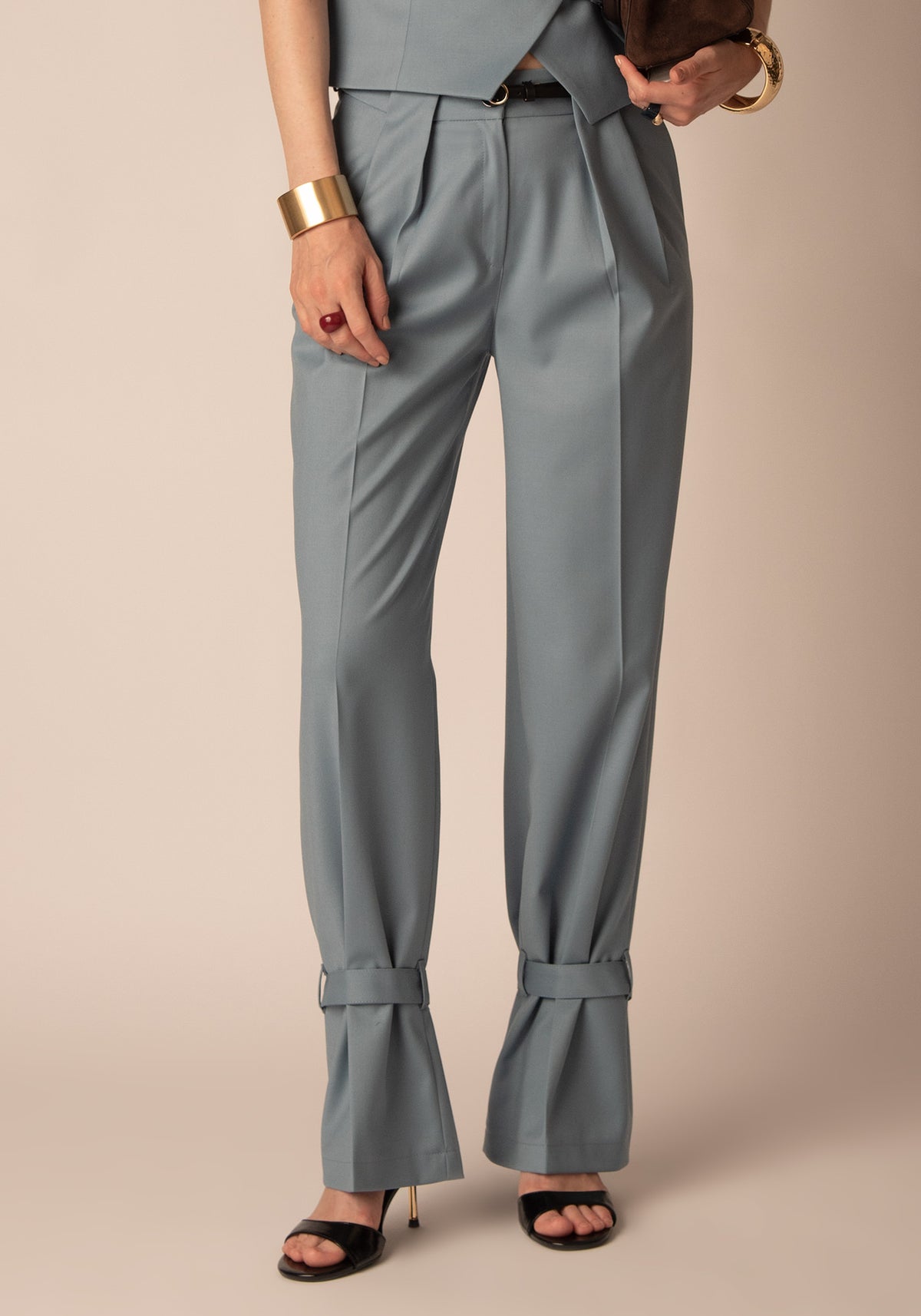 Tailored Trousers with Adjustable Hem in Dusty blue