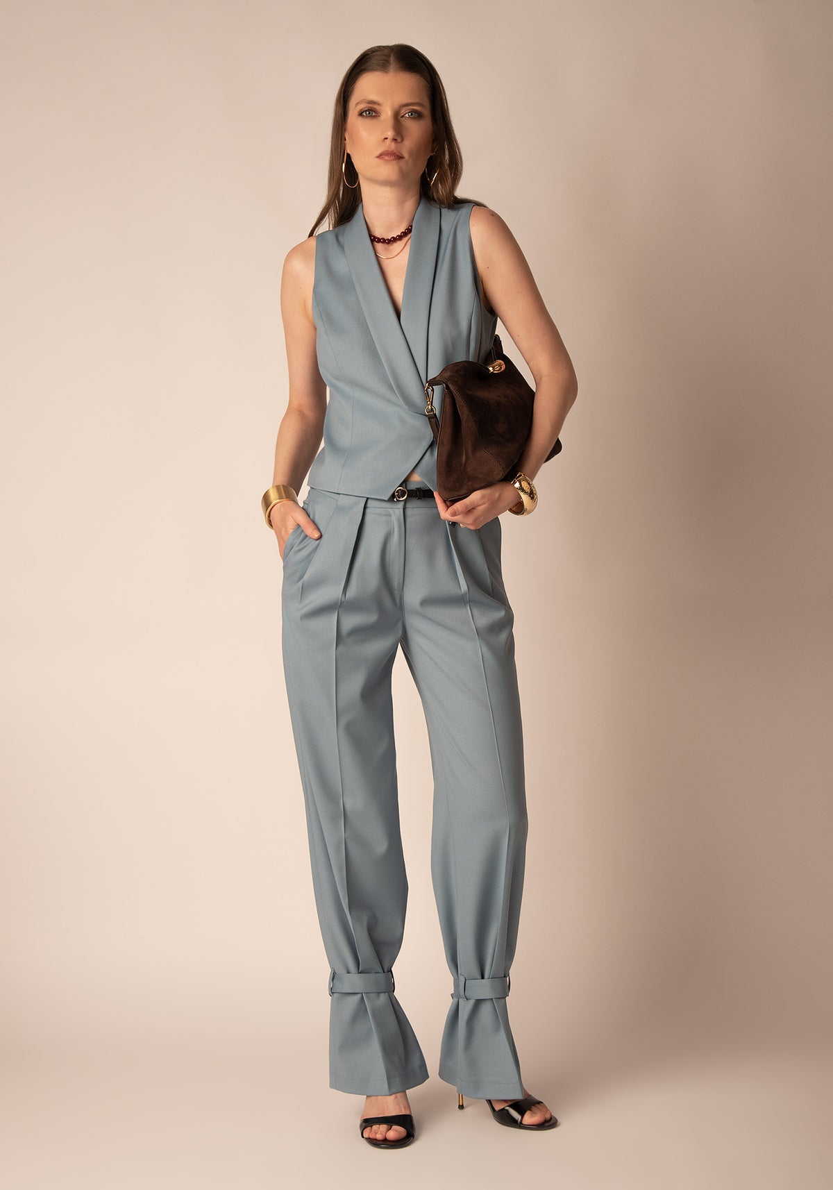 Tailored Trousers with Adjustable Hem in Dusty blue