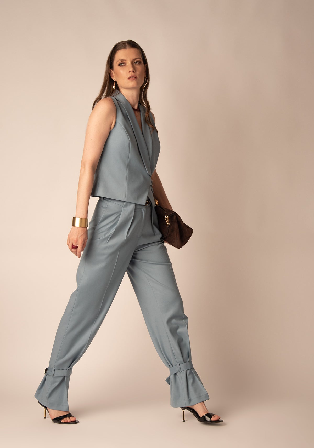 Tailored Trousers with Adjustable Hem in Dusty blue