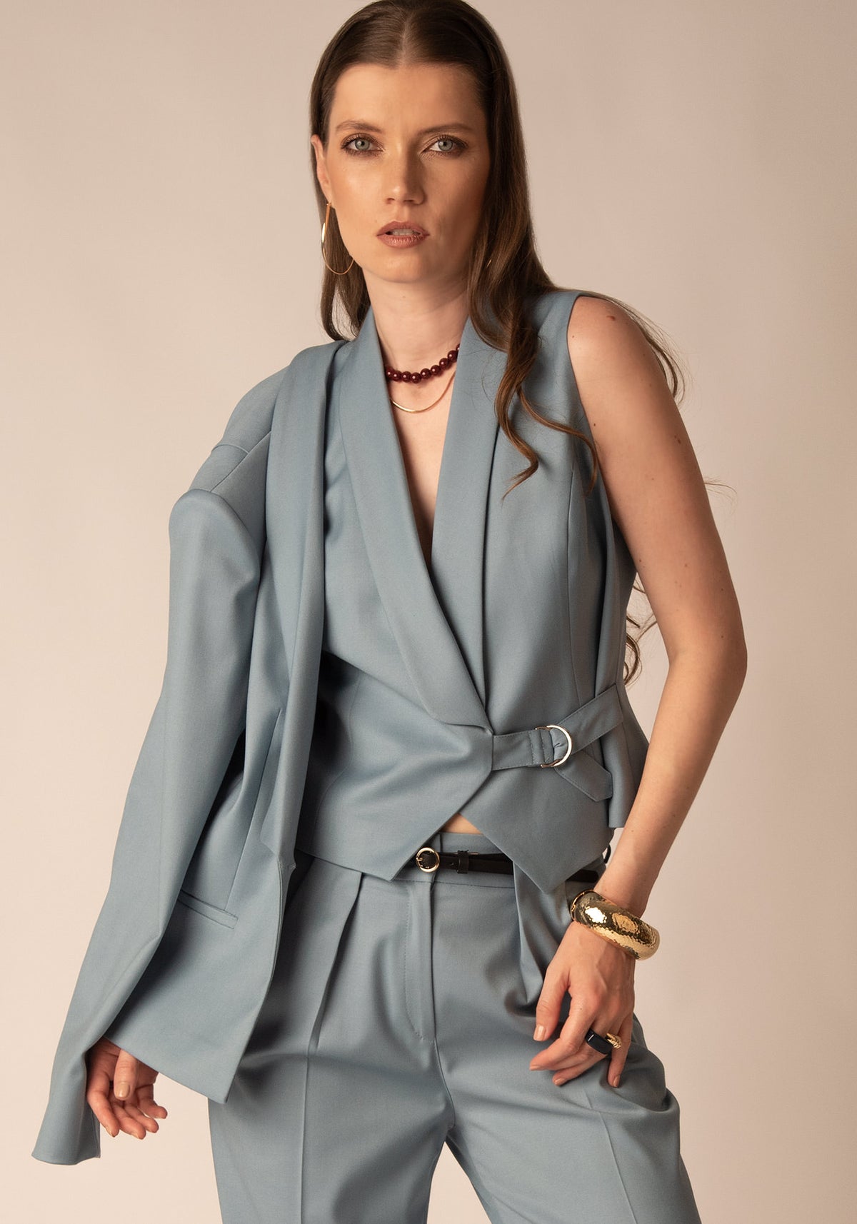 Tailored Shawl Collar Waistcoat in Dusty blue