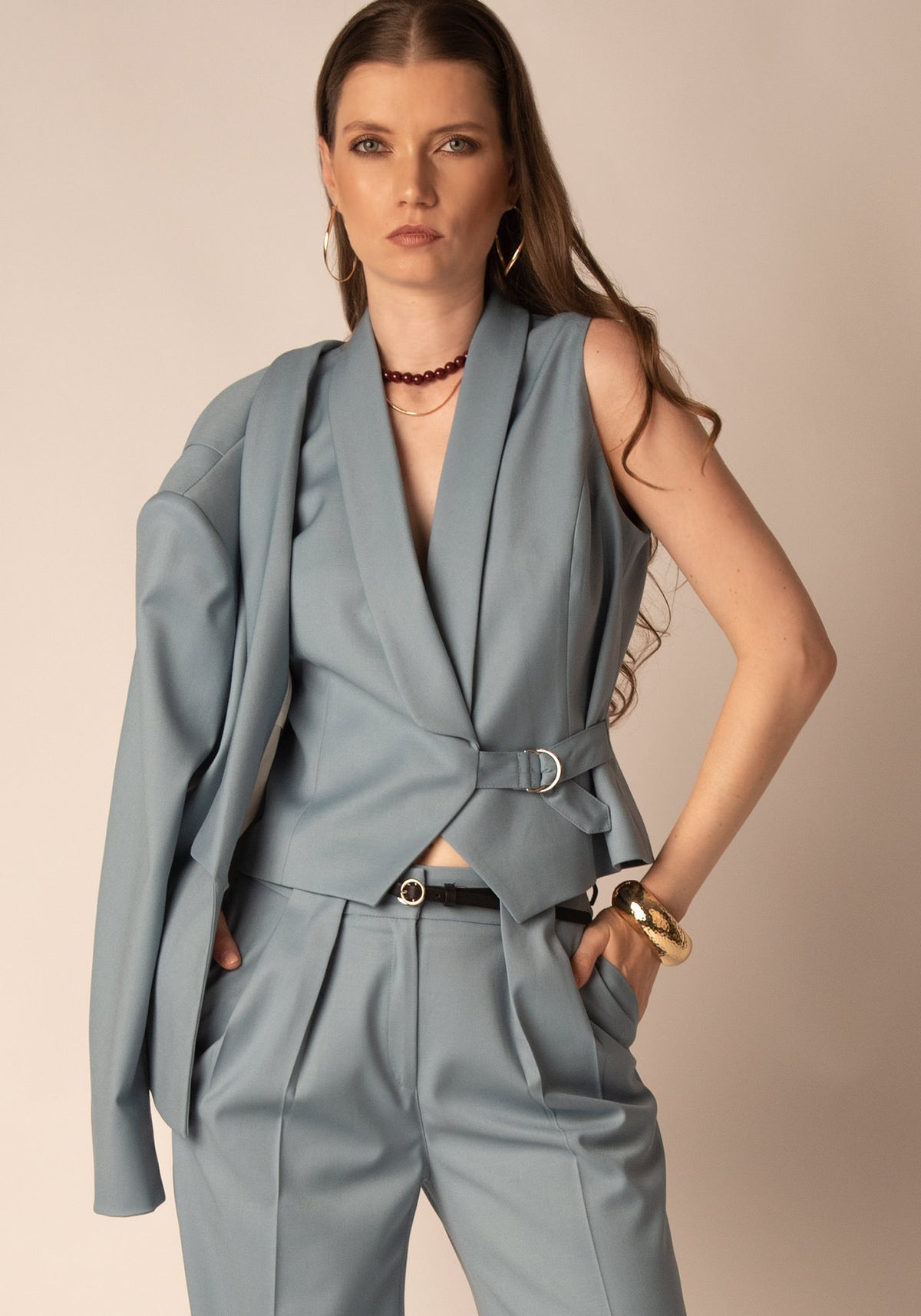 Tailored Shawl Collar Waistcoat in Dusty blue