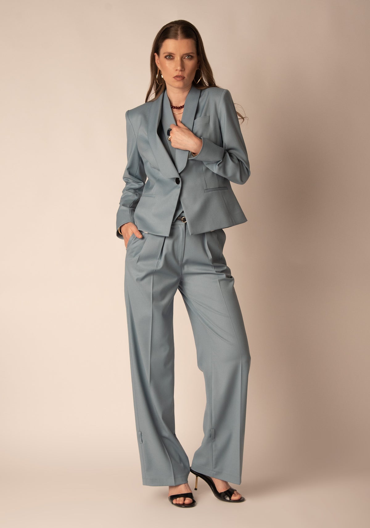 Tailored Trousers with Adjustable Hem in Dusty blue