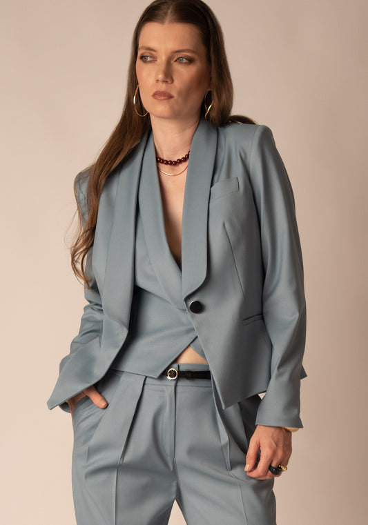 Tailored Shawl Collar Blazer in Dusty blue