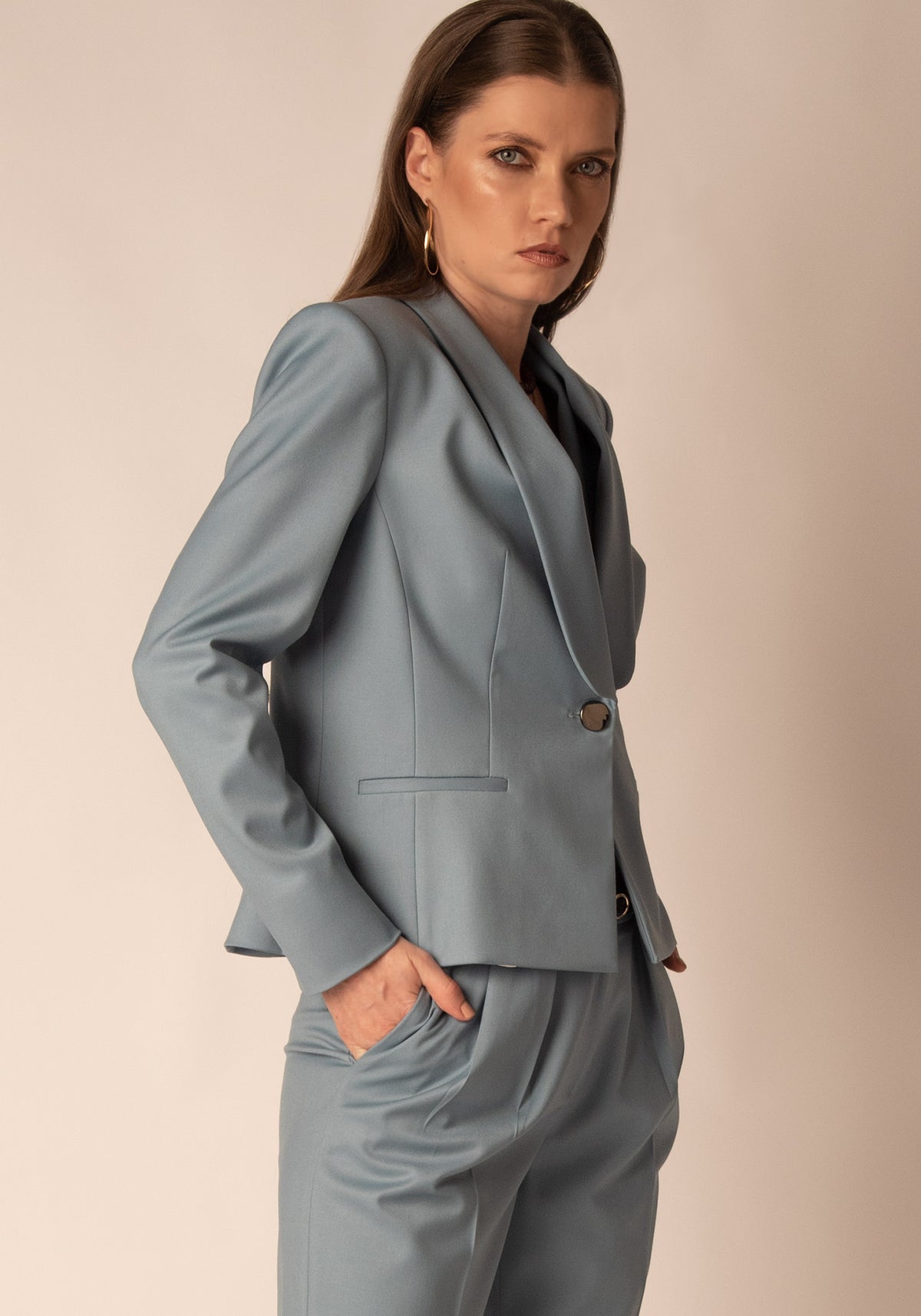 Tailored Shawl Collar Blazer in Dusty blue