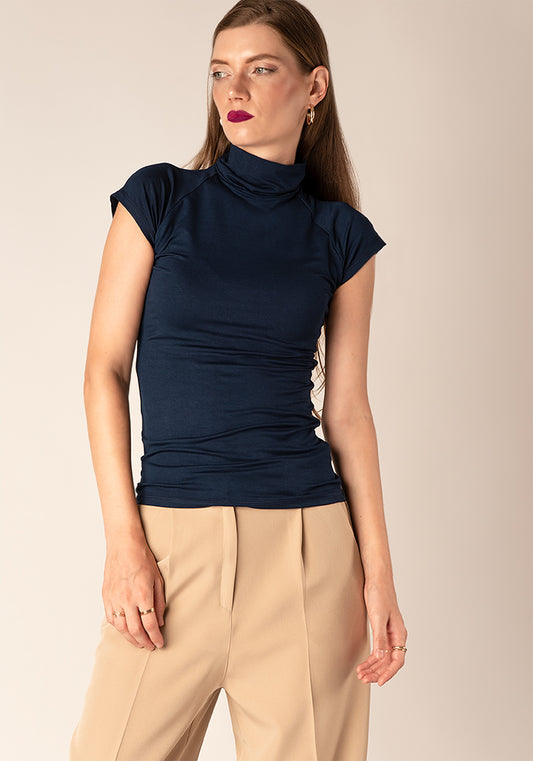 Women's Jersey Turtleneck Tee in Navy