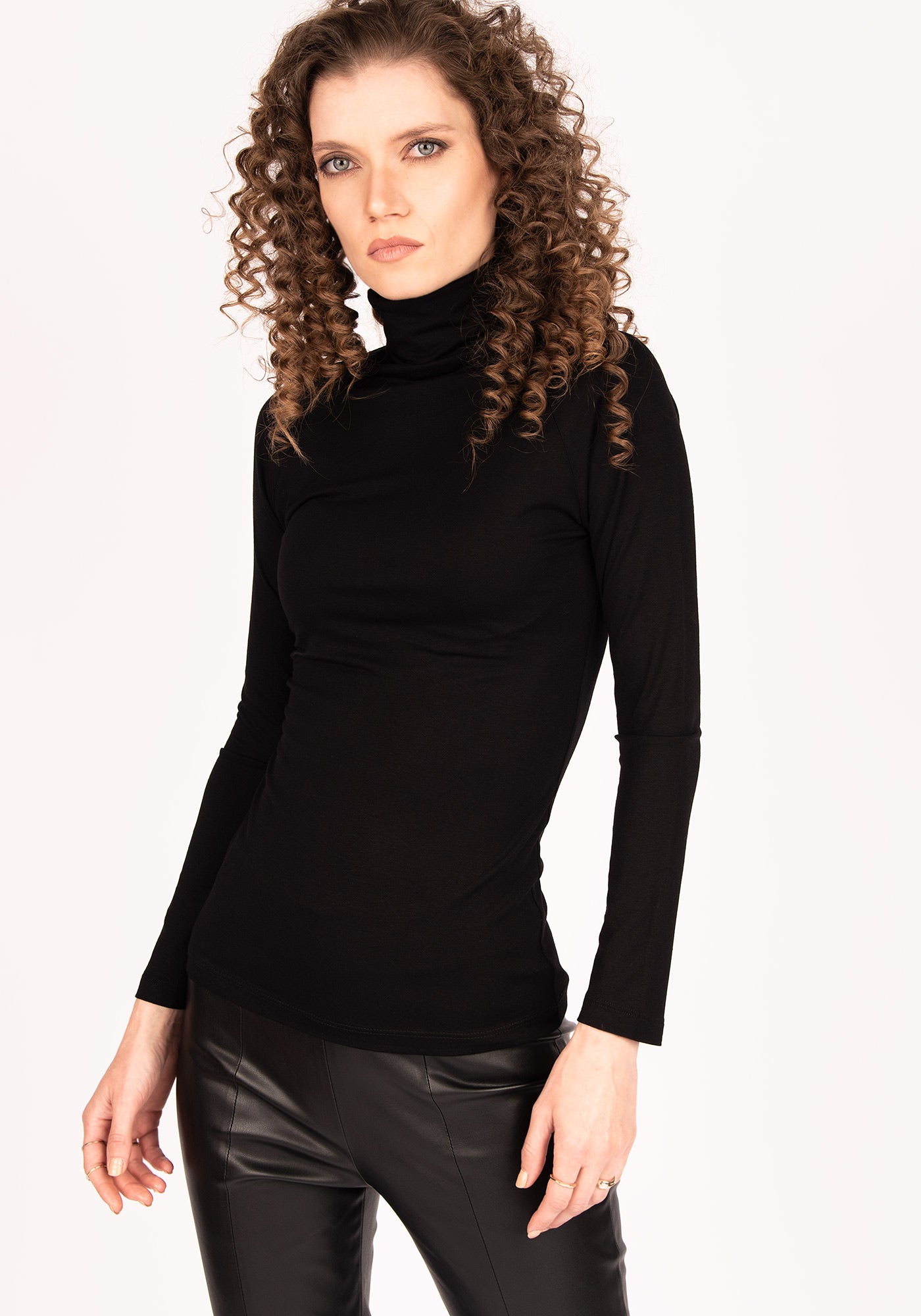 Women's Jersey Long Sleeve Turtleneck Tee in Black