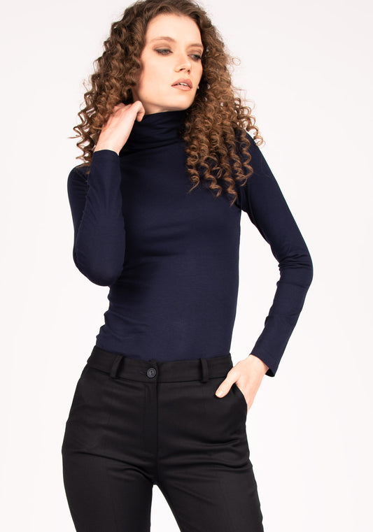 Women's Jersey Long Sleeve Turtleneck Tee in Navy