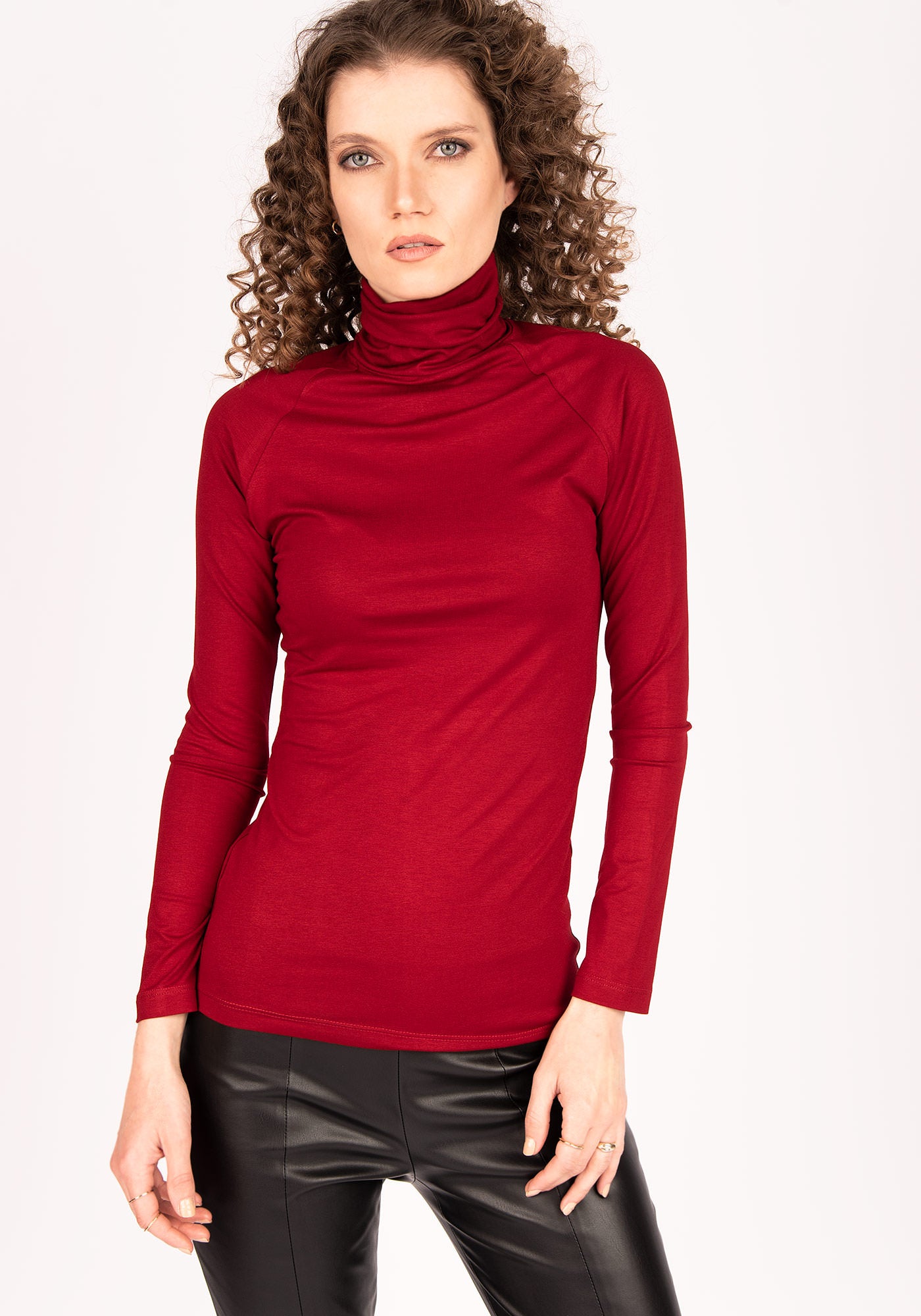 Women's Jersey Long Sleeve Turtleneck Tee in Red