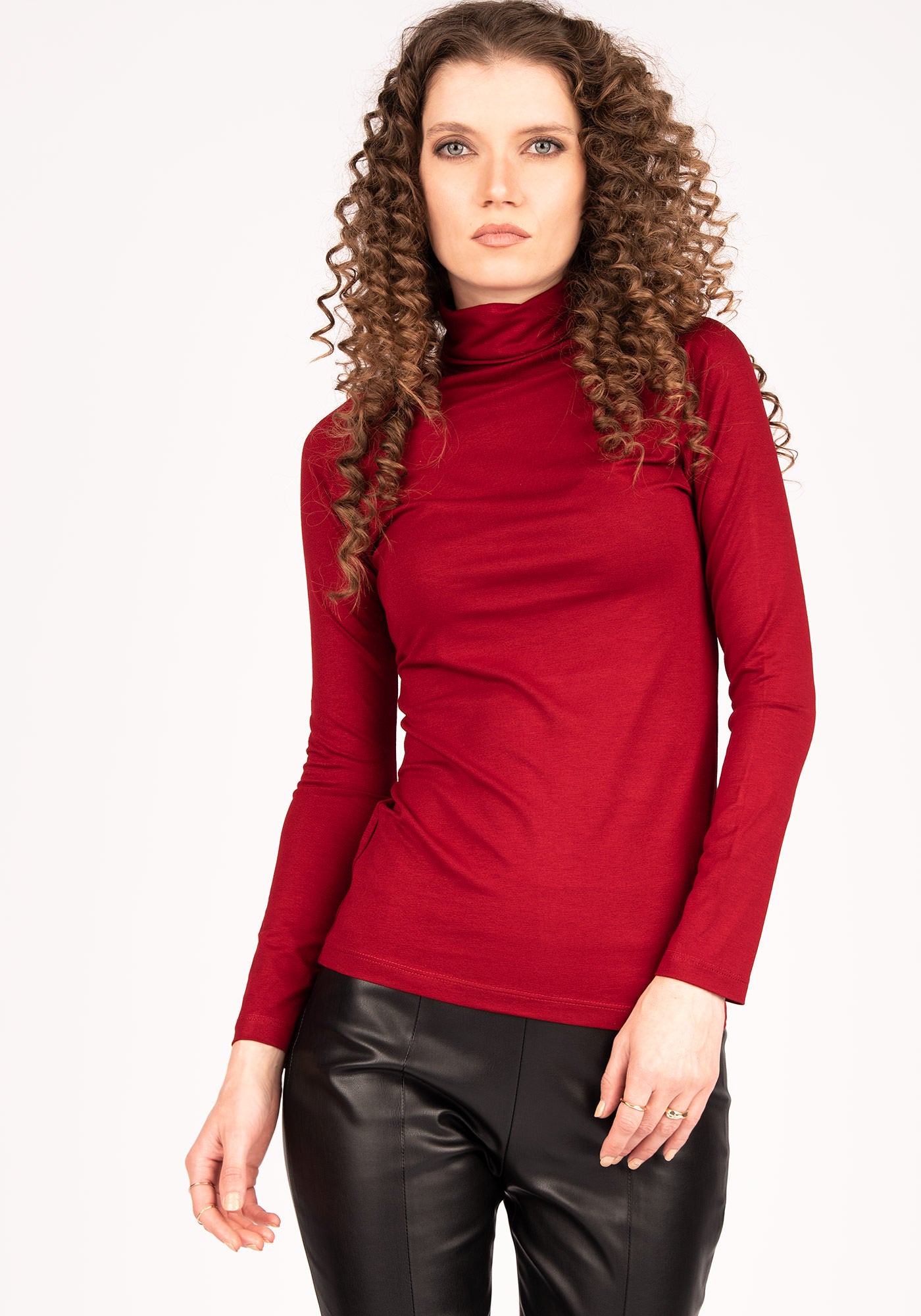 Women's Jersey Long Sleeve Turtleneck Tee in Red