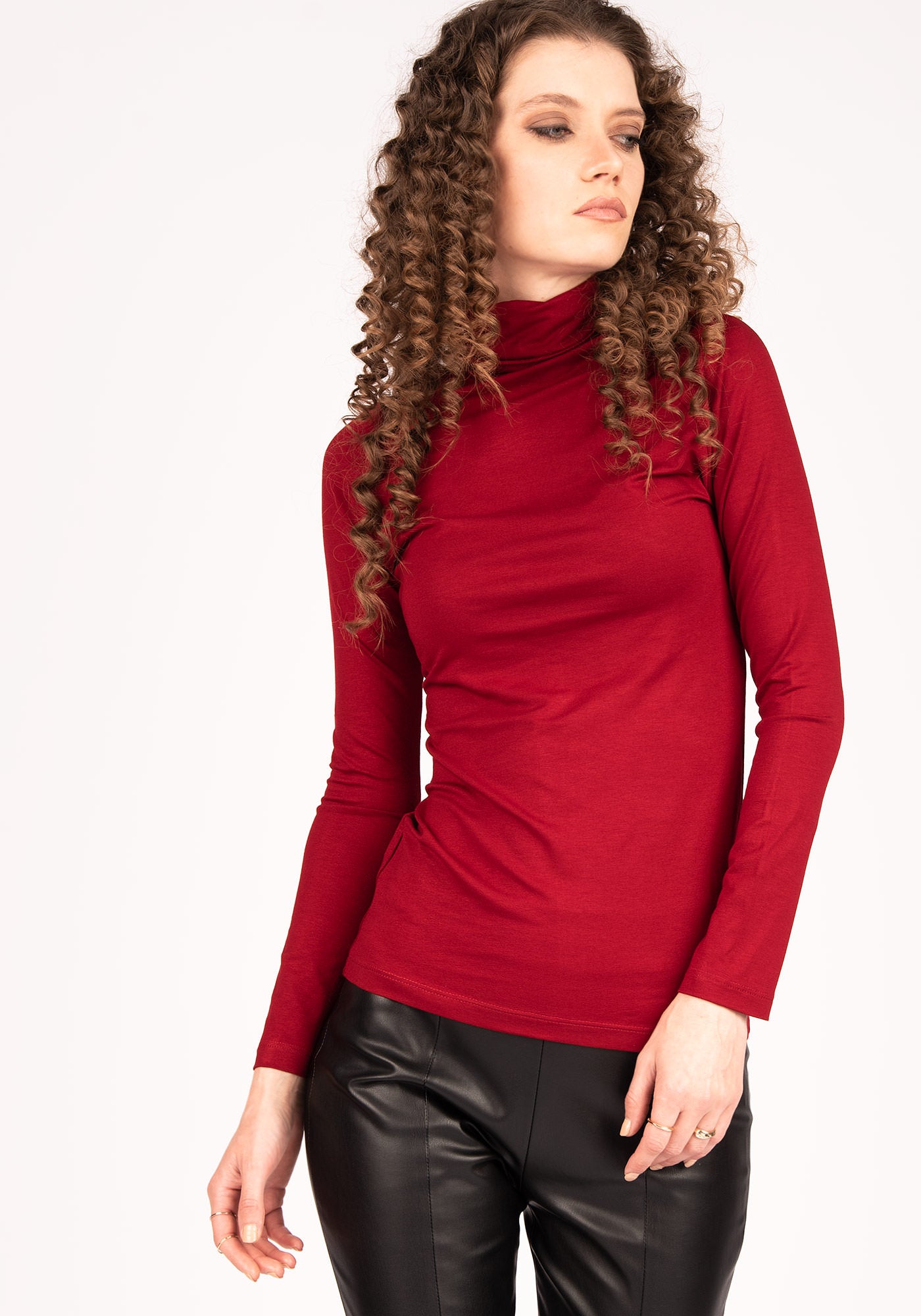 Women's Jersey Long Sleeve Turtleneck Tee in Red